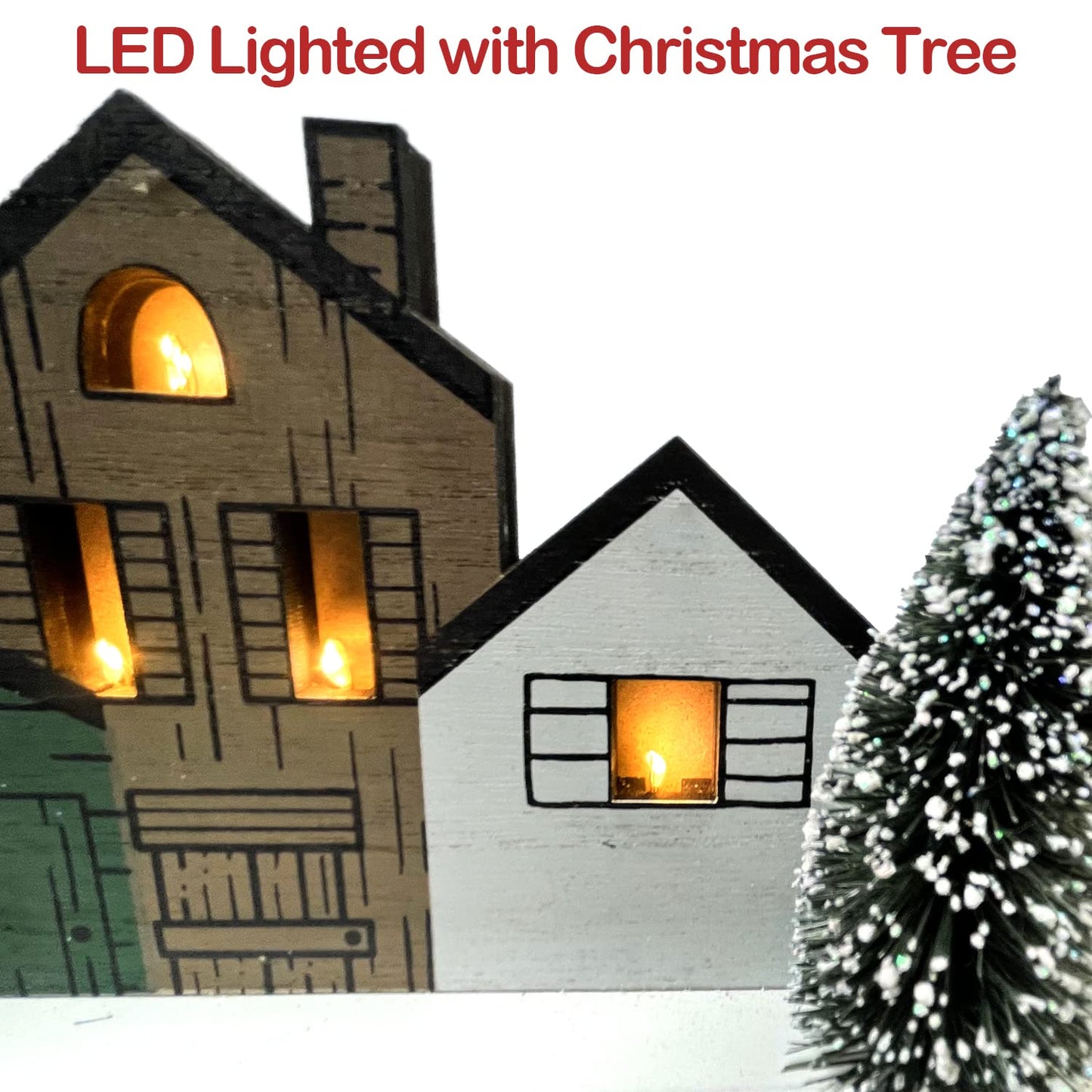 Christmas Decorations for Home Led Lighted Merry Christmas Tree Decor with Timer Wooden Rustic Farmhouse Tabletop Block Xmas Party Holiday Signs