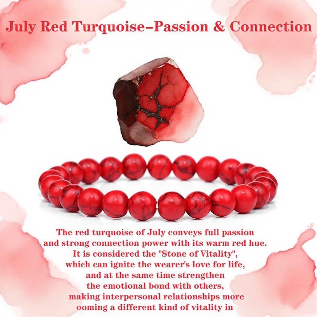 Crgwxzl July Birthstone Bracelets for Women Men,Healing Crystal Protection Stone Red Turquoise Beads Bracelet,String Wrap Zodiac Month Bracelets Birthday Jewelry Gifts