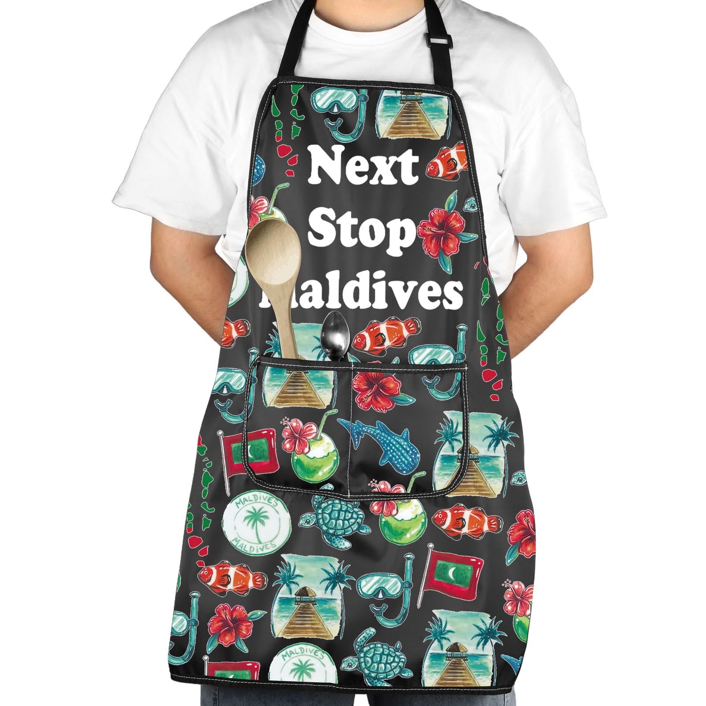 JXGZSO Maldives Symbols Souvenir Gift Maldives Vacation Kitchen Cooking Apron With Pocket