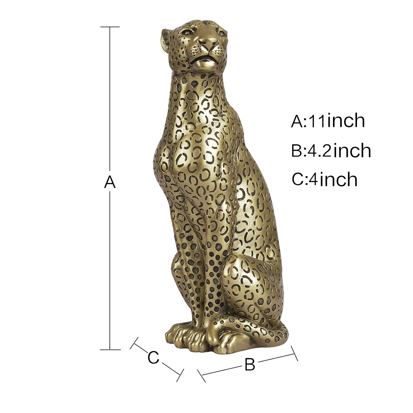 Polyroyal Cheetah Statue Home Decor Leopard Sculpture Resin Sitting Cheetah Figurine Desktop Table Top Ornament Decoration for Home Office Champagne Gold
