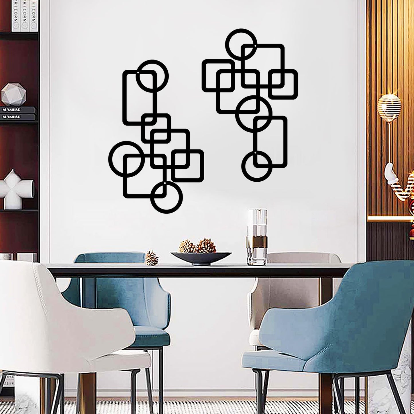 YIYA 2 PCS Black Abstract Metal Wall Art Decoration Minimalist Decor 3D Textured Square Logo Metal Wall Sculpture，for Living Room Bedroom Bathroom Study Room