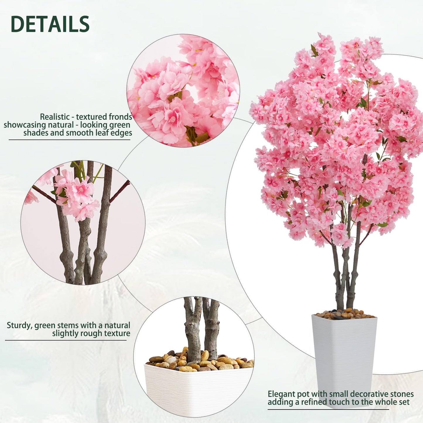 Artificial Cherry Blossom Tree 5FT Tall Pink Fake Sakura Flowers Tree, Fake Plants Indoor Decor for Spring Living Room Home House Entryway Bedroom Office Inside Wedding Party Valentine's Day