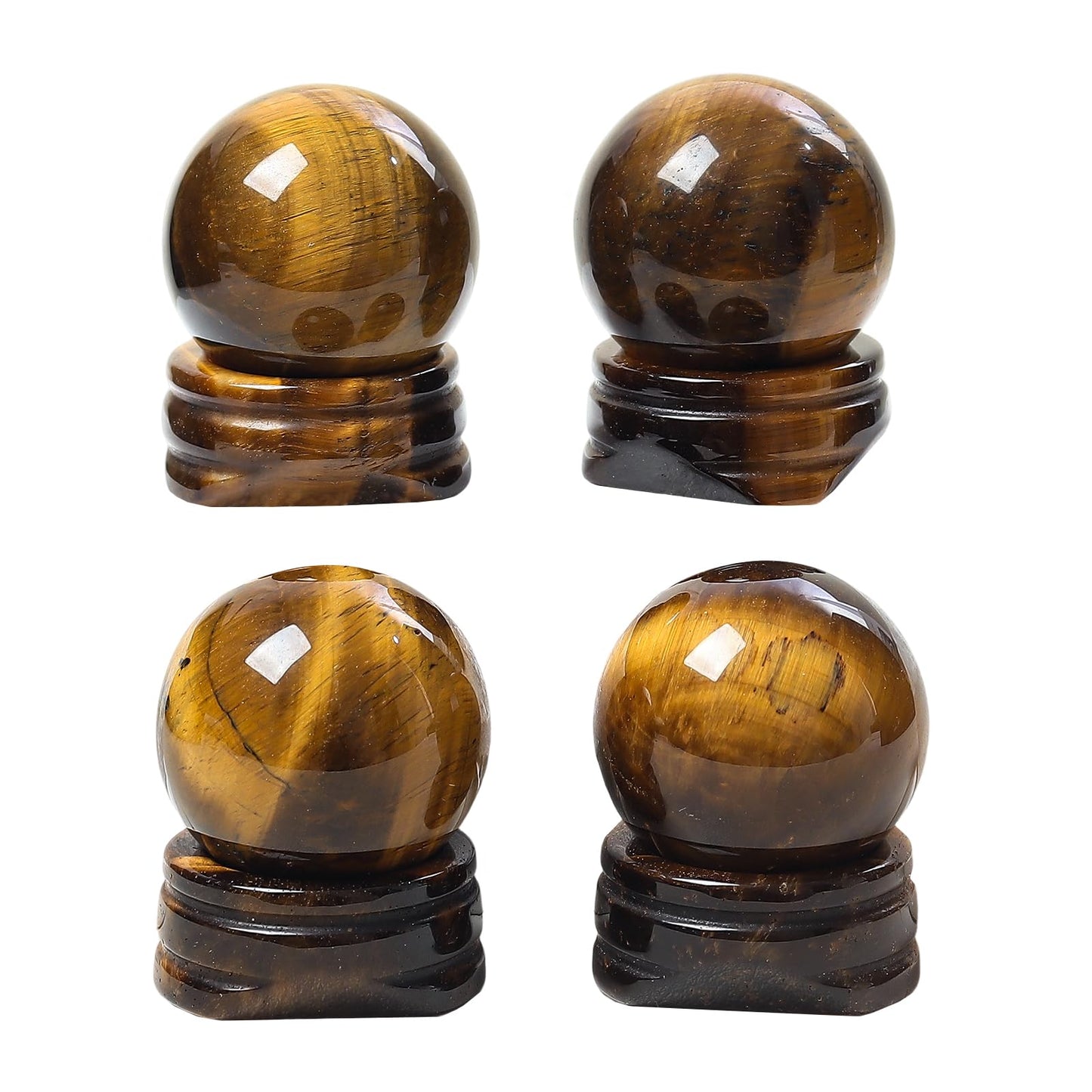Casaper Natural Tiger's Eye Ball with Stone Stand, Healing Crystal Sphere for Home Fengshui Yoga Meditation, Reiki Energy Balancing 1.18”(30mm)