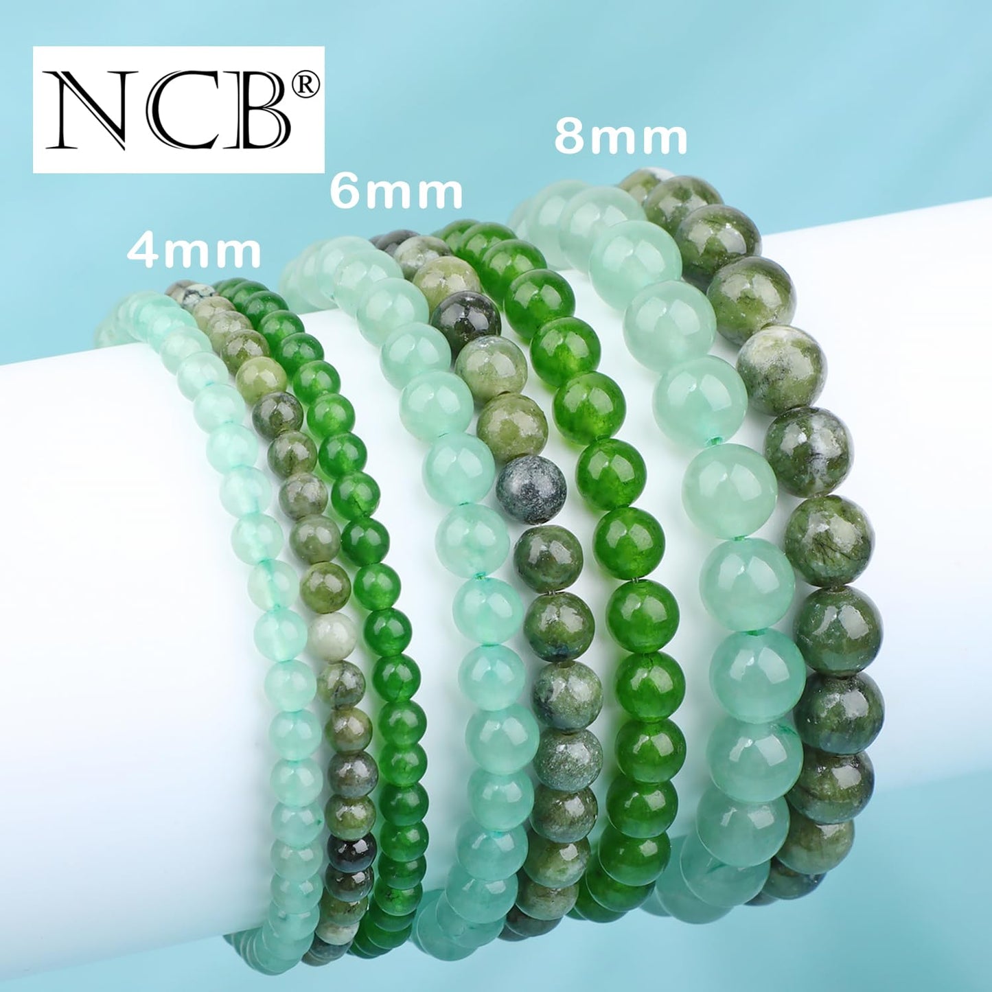 NCB 3-Piece 8mm Natural Crystal Gemstone Stretch Bracelets – ﻿Green Jade, Green Aventurine, Taiwan Jade Handmade Reiki Energy Healing Jewelry for Meditation,Yoga, Unisex