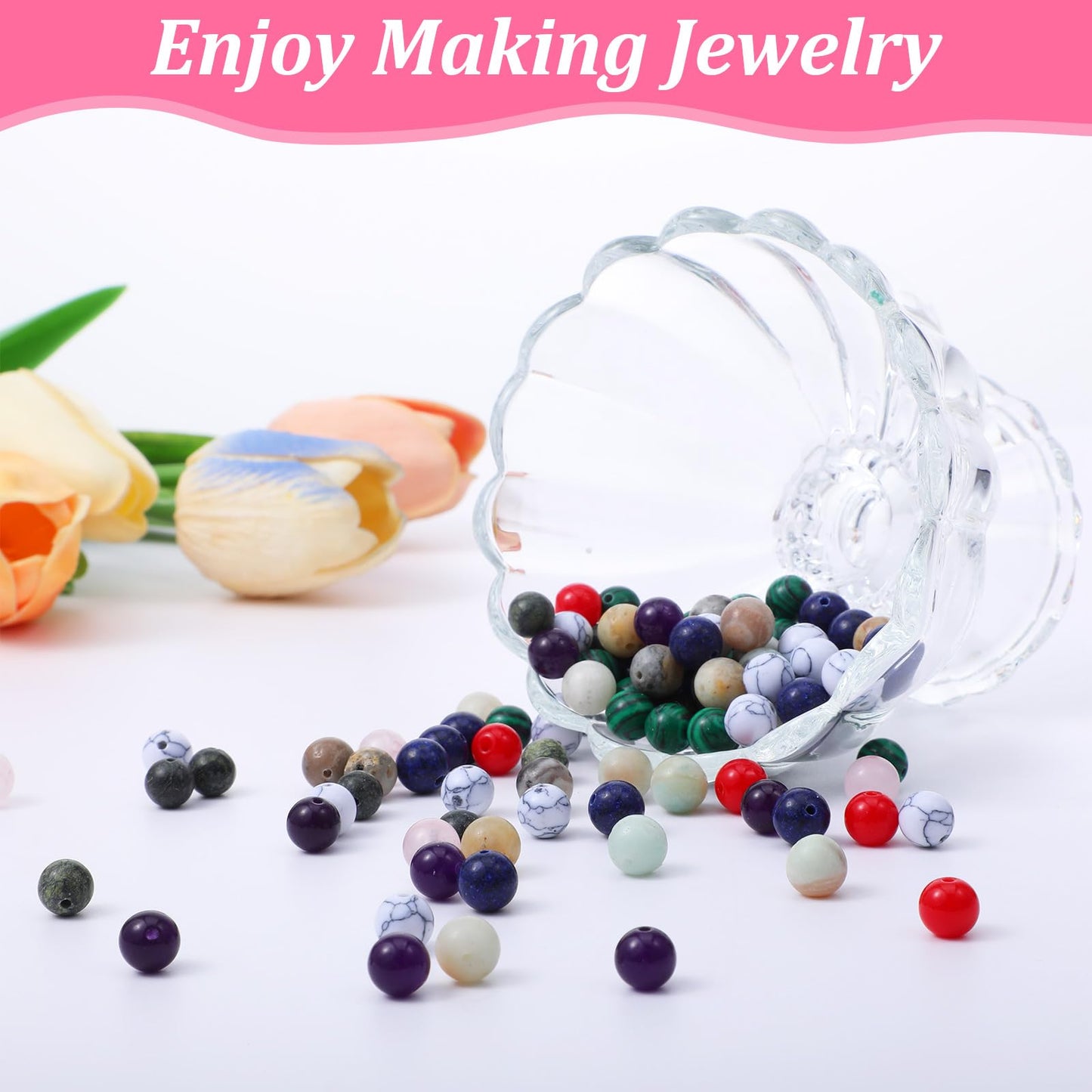 Ckhoid 473PCS Natural Stone Beads, 6mm Round Crystals Bead Bulk, Charm Bracelet DIY Making Kit, Gemstone Beads Jewelry Making Supplies for Friendship Couples Lovers Bracelets