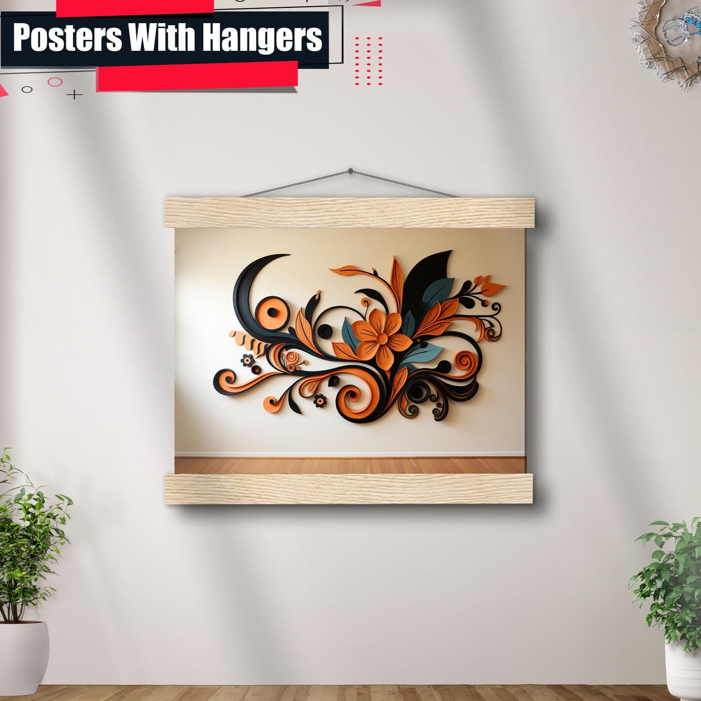 Scandinavian Folk Art, Black and Beige Abstract Botanical Wall Art for Scandinavian Home Decor, poster, Wall Decor