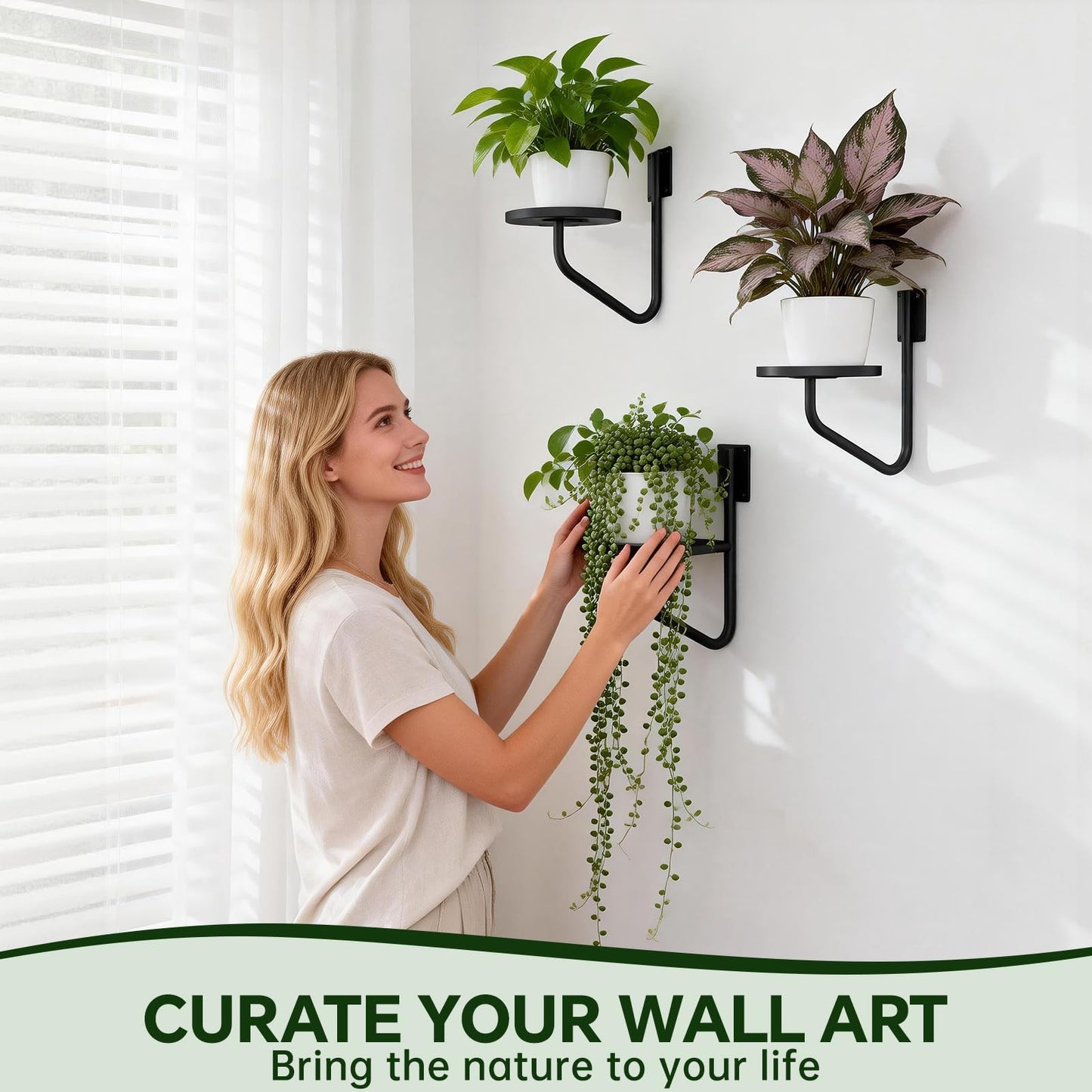 IMAGOA Wall Plant Holder, Metal Wall Planters for Indoor Plants Wall Mounted Plant Holder Hanging Planters Window Plant Shelves Plant Hanger for Home Decor Living Room, Office, Outdoor (3 Pack)