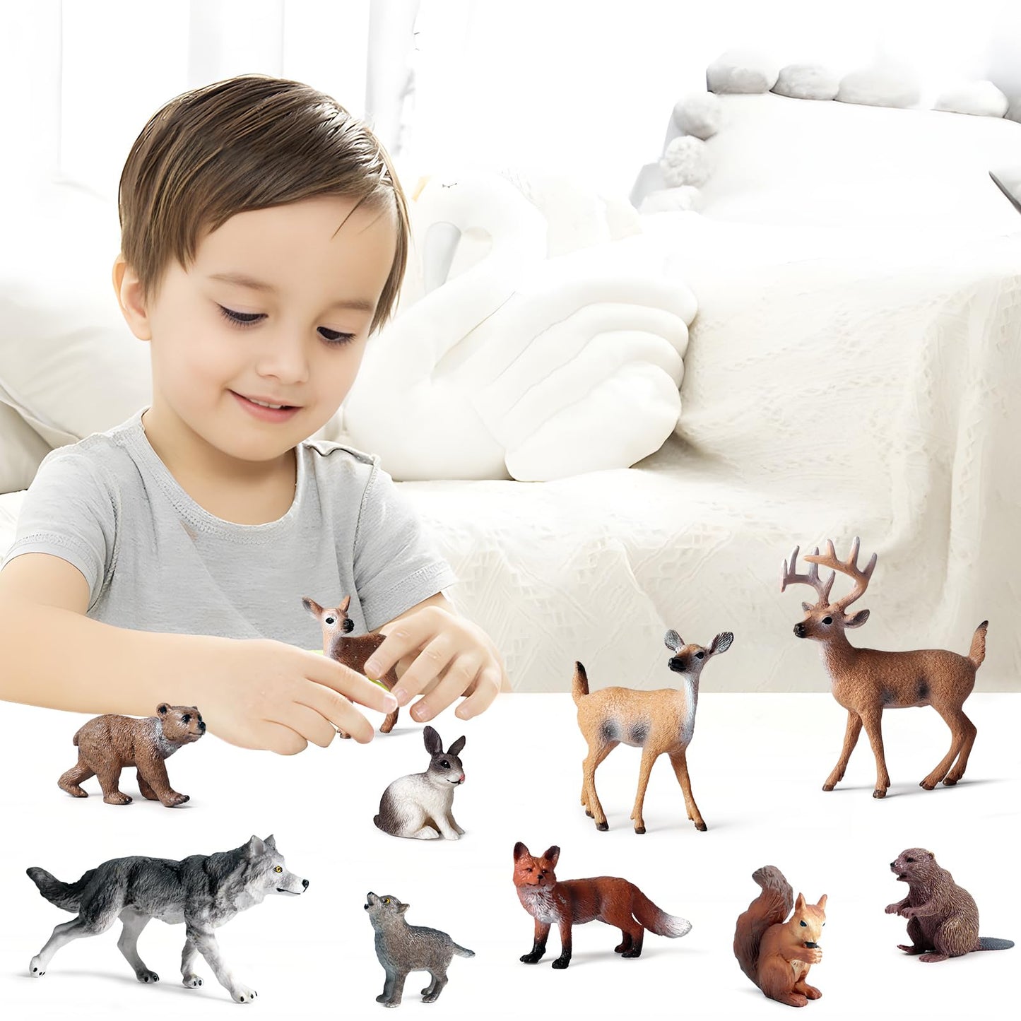 10pcs Forest Animal Toys Figures, Realistic Woodland Creatures Figurines, Plastic Animals Miniature Toys Cake Topper
