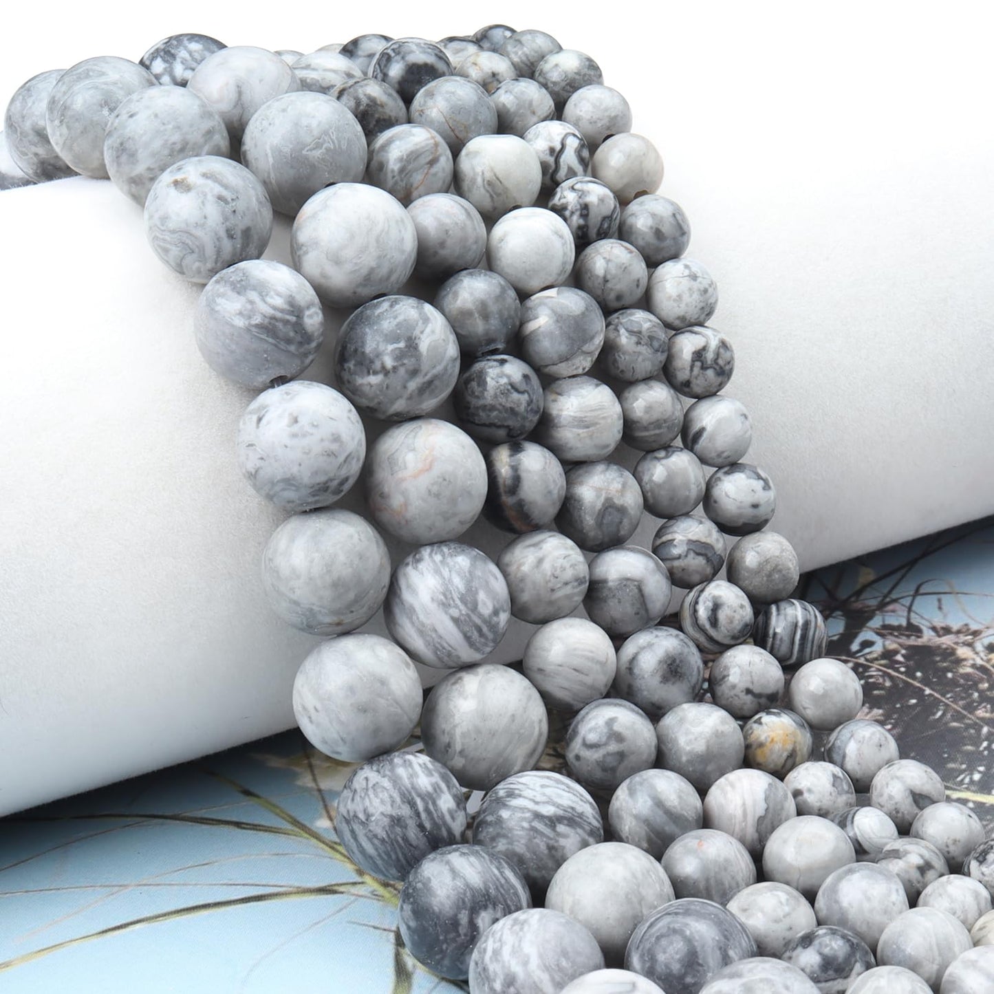 Siomia 45pcs 8mm Natural Map Jasper Gemstone Beads Energy Healing Crystal Round Loose Stone Beads for Jewelry Making, DIY Bracelets Necklaces