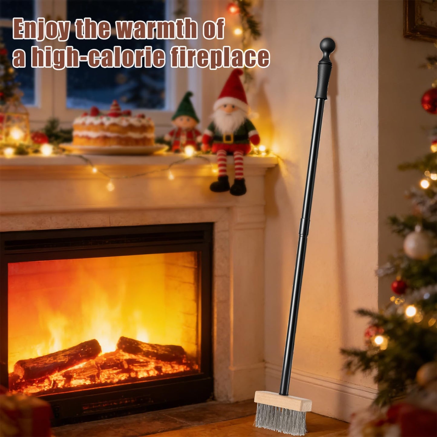 59" Fireplace Brush, Adjustable Metal Handle with Metal bristles, Suitable for Indoor fireplaces, Outdoor fire pits, and Camping. Easily Clears Ashes and Embers