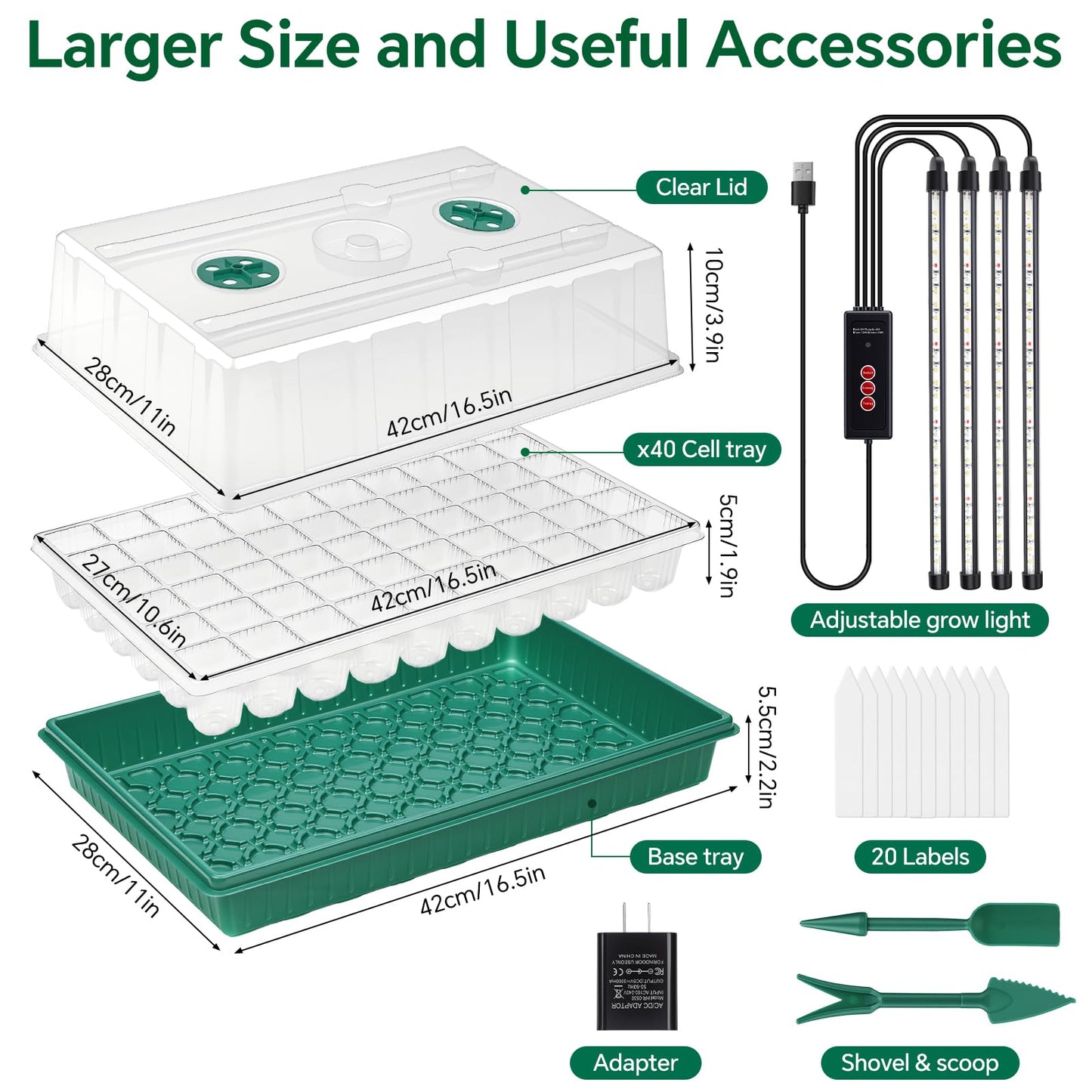 VPQZUPG 2 Pcks Seed Starter Tray 120 Cells Seed Starter Kit with Grow Light, Seed StartingTrays for Seed Seedling Planting Starter, Mini Greenhouse Plant Germination Trays