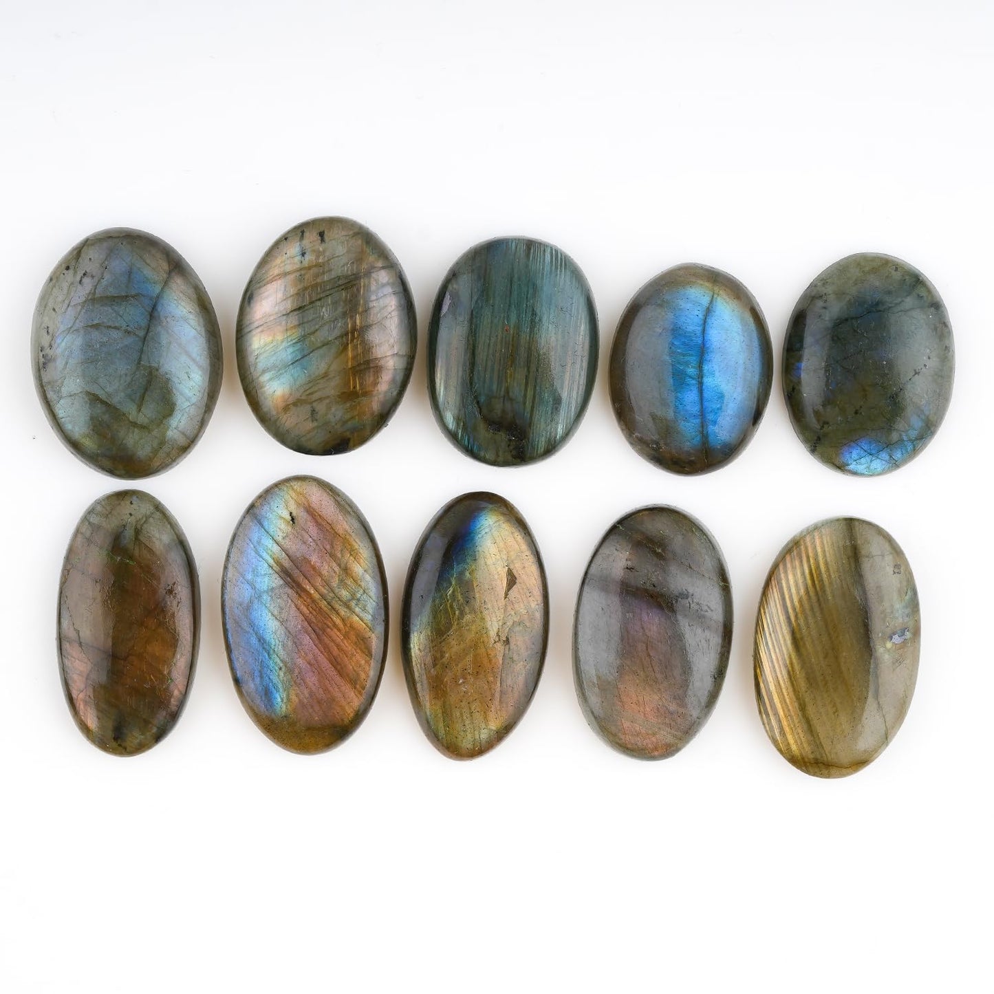 ColouredRocks (10pcs) (20-30mm+) Large Labradorite Oval-Shapes Cabochon Gemstone for Healing, Meditation & Protection, Natural Loose Crystals, Wholesale Bulk Flat Back, Jewelry Making Supply, DIY, Crafting