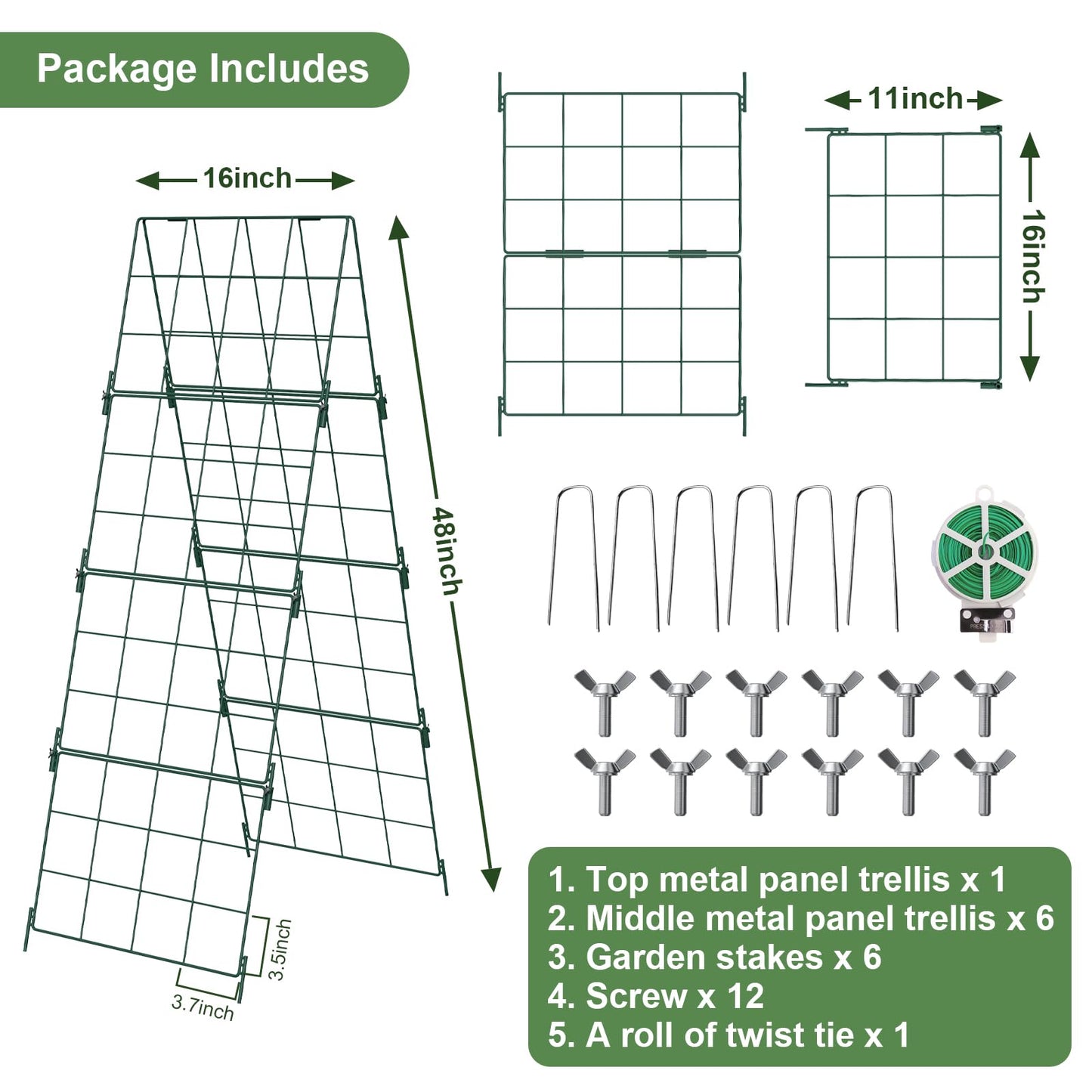 Heavy Duty 48"x16" Adjustable A-Frame Cucumber Trellis for Climbing Plants,iGreely Foldable Frame Rust-Proof Metal Trellis with Dense Grid,Perfect for Raised Beds, Garden,Tomatoes,Outdoor(Green)