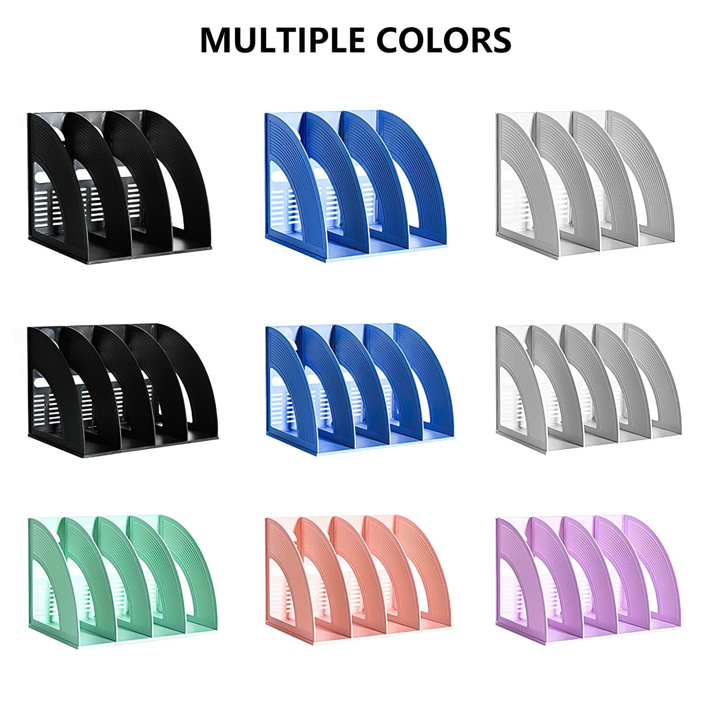 Marte Vanci Magazine File Holder Vertical PP Folder Book Desktop Organizer Plastic Storage Sturdy Vertical 4 Section Folder (Blue)