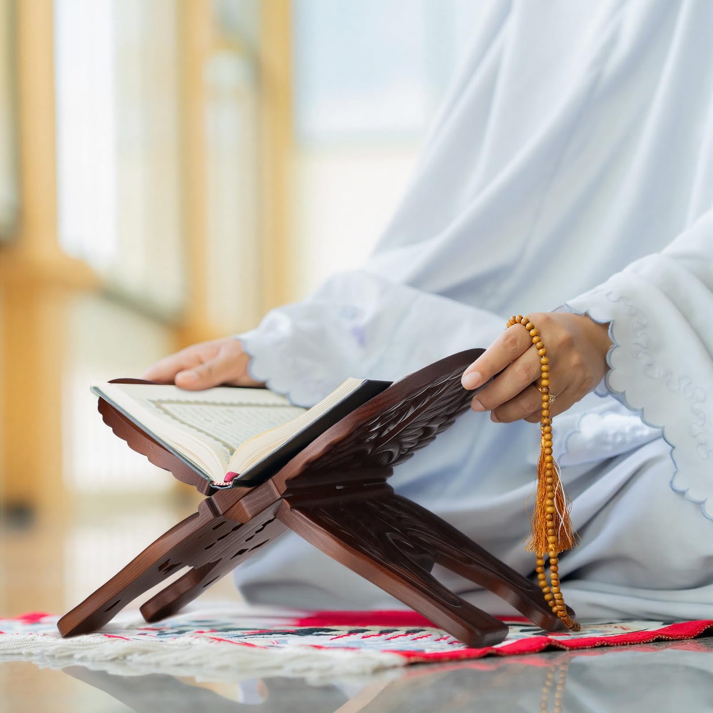 Cinnvoice Quran Holder Stand Bible Holder Stand 13.4 x 8.5 x 6.3 Inches Wood Ornate Carved Missal Book Display for Ramadan Rihal Rehal Quran Bible Gita Prayer Book Display