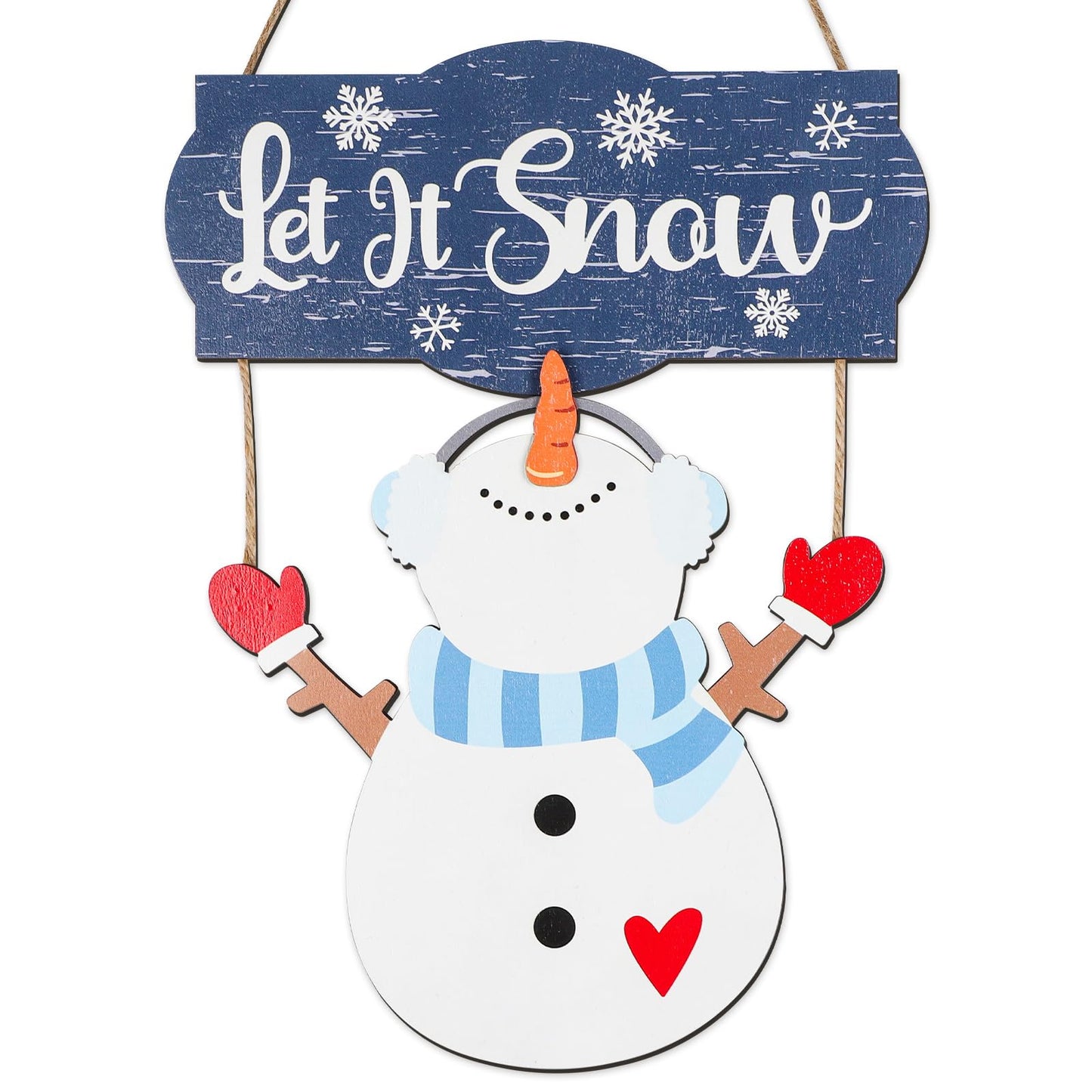 Winter Snowman Sign Decorations, Wooden Let It Snow Snowman Door Sign, Winter Decor for Door Wall Christmas Holiday Home Office School Decor (Snowman)