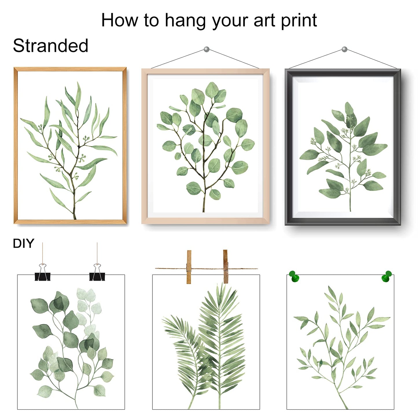 Tevxj 9PCS Botanical Plant Wall Art Prints Green Plant Wall Decor Boho Herb Wall Decor Pictures Minimalist Wall Art Photo Prints for Living Room Kitchen Leaves (8"x10", Unframed)