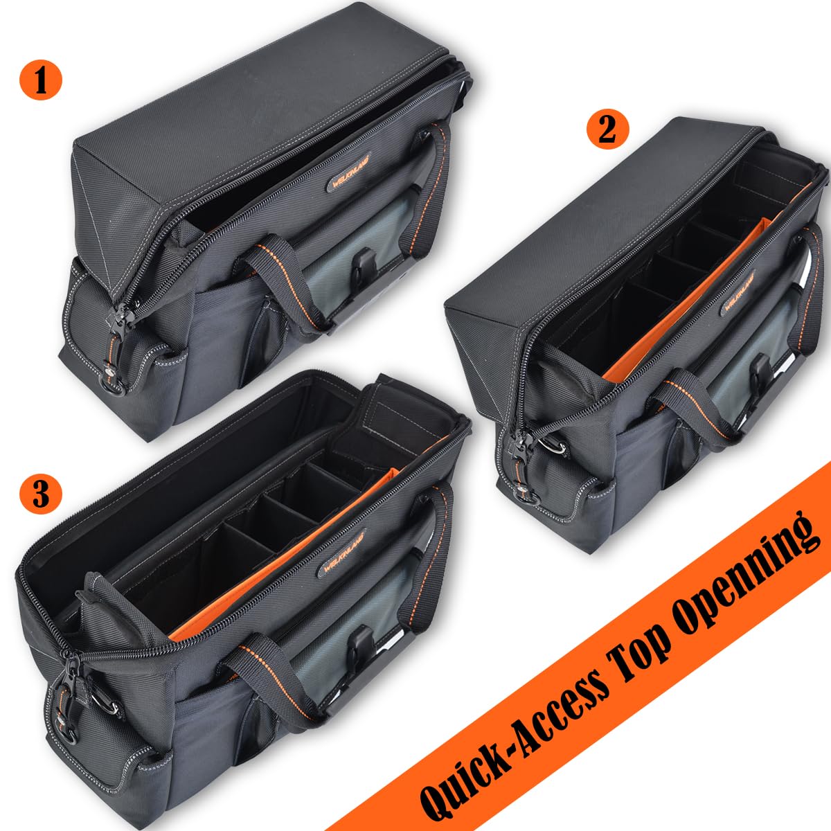 WELKINLAND 25-Pocket Electrician Tool Bag & Small Tool Bag Set, Wide-Opening Technician Tool Bags, Tools Bag W/ 13'' Laptop Compartment, Stay-Up Travel Tech Tools Bag, HVAC Service Tech Tool Bags