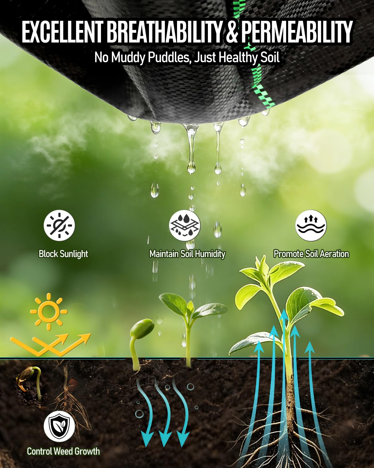 joyhalo 3ft x300ft Weed Barrier Fabric Heavy Duty, 3.2oz Woven Garden Geotextile Fabric, High Permeability for Weed Blocker Mat, Weed Control Garden Cloth for Driveway, Gravel, Greenhouse