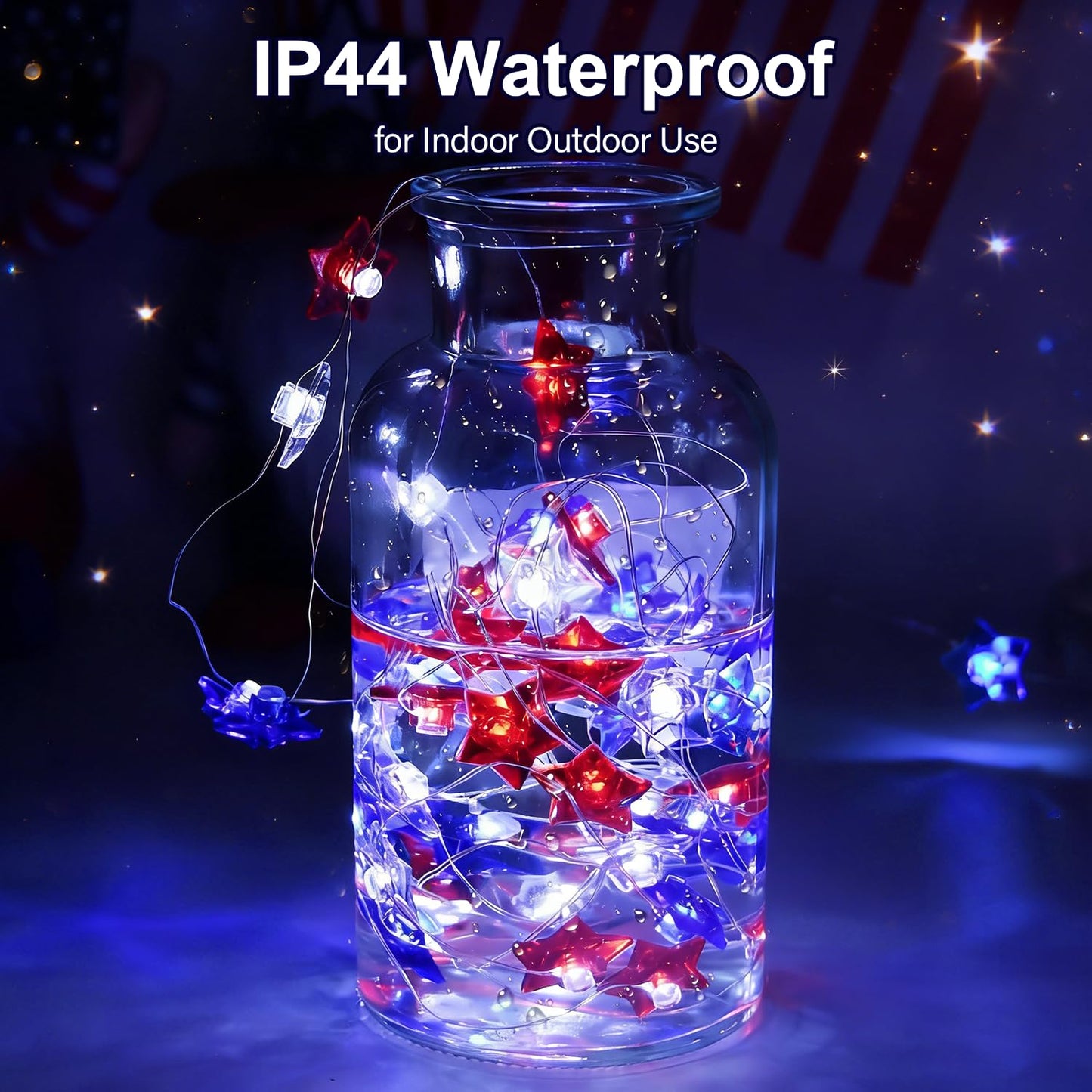 100 LED 4th of July Decorations American Star Fairy Lights Battery Operated, 2 Sets Mini Red White and Blue Star Twinkling Lights Remote & Timer with 8 Modes for Home Memorial Day Patriotic Decor