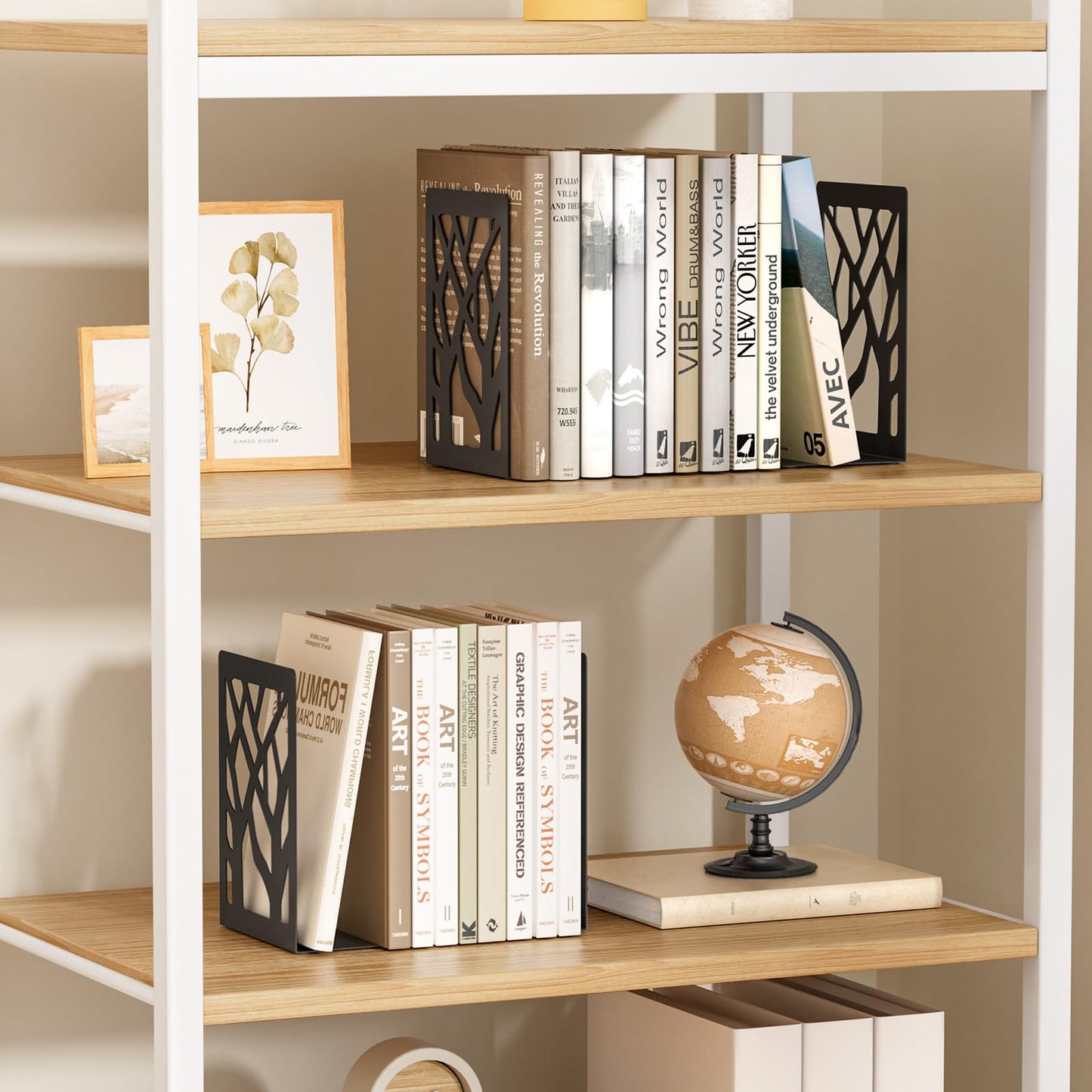 MaxGear Book Ends Tree Design Modern Bookends for Shelves, Non-Skid Book Holder, Heavy Duty Metal Book Storage for Books/CDs, Decorative Book Stopper for Home, 7 x 4.7 x 3.5”, Black,2 Pair/4 Pieces