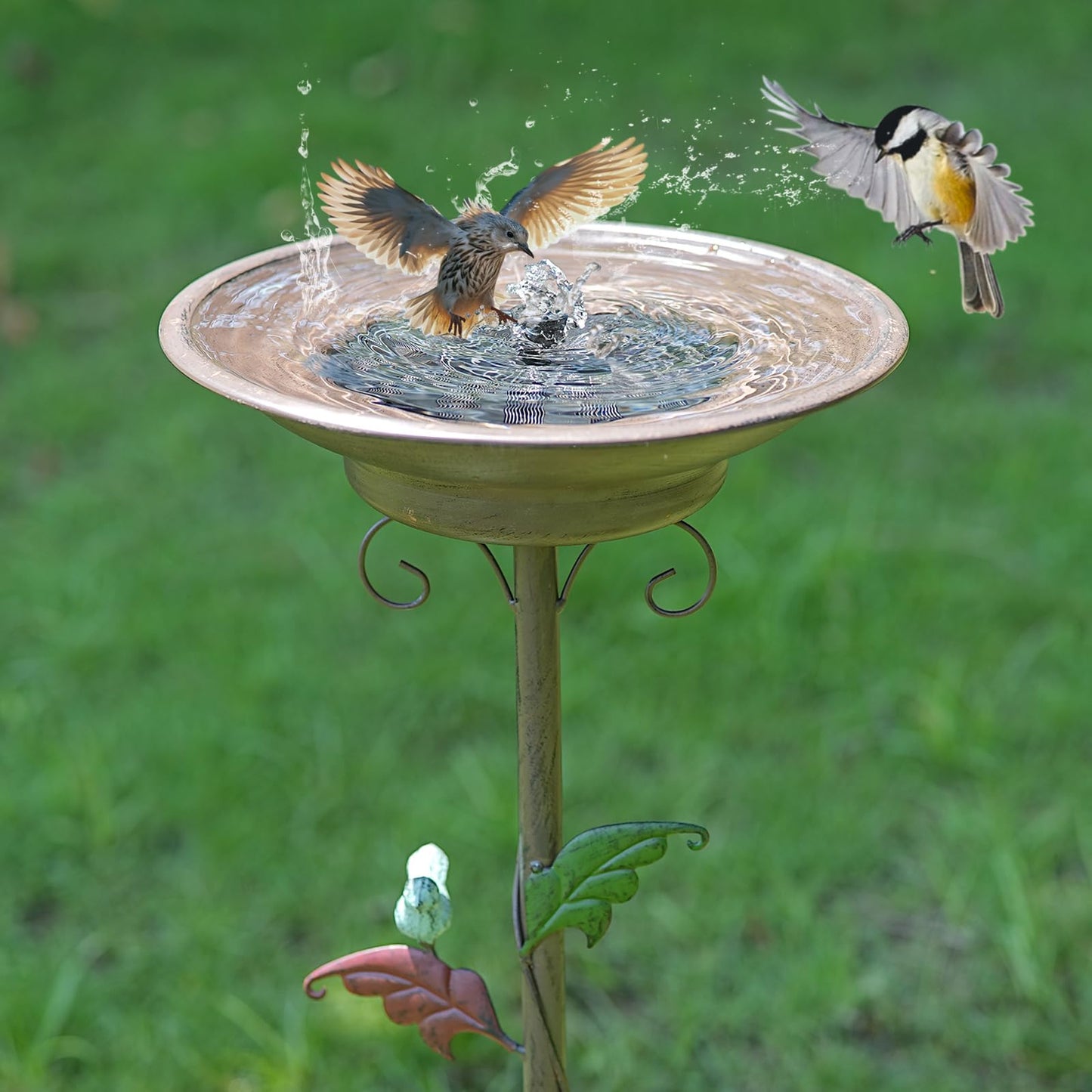 31”H Solar Bird Bath with Metal Stake, Metal Bird Bath Bubbler, Bird Baths for Outdoors with Solar Fountain for Outdoors Garden Yard Decor