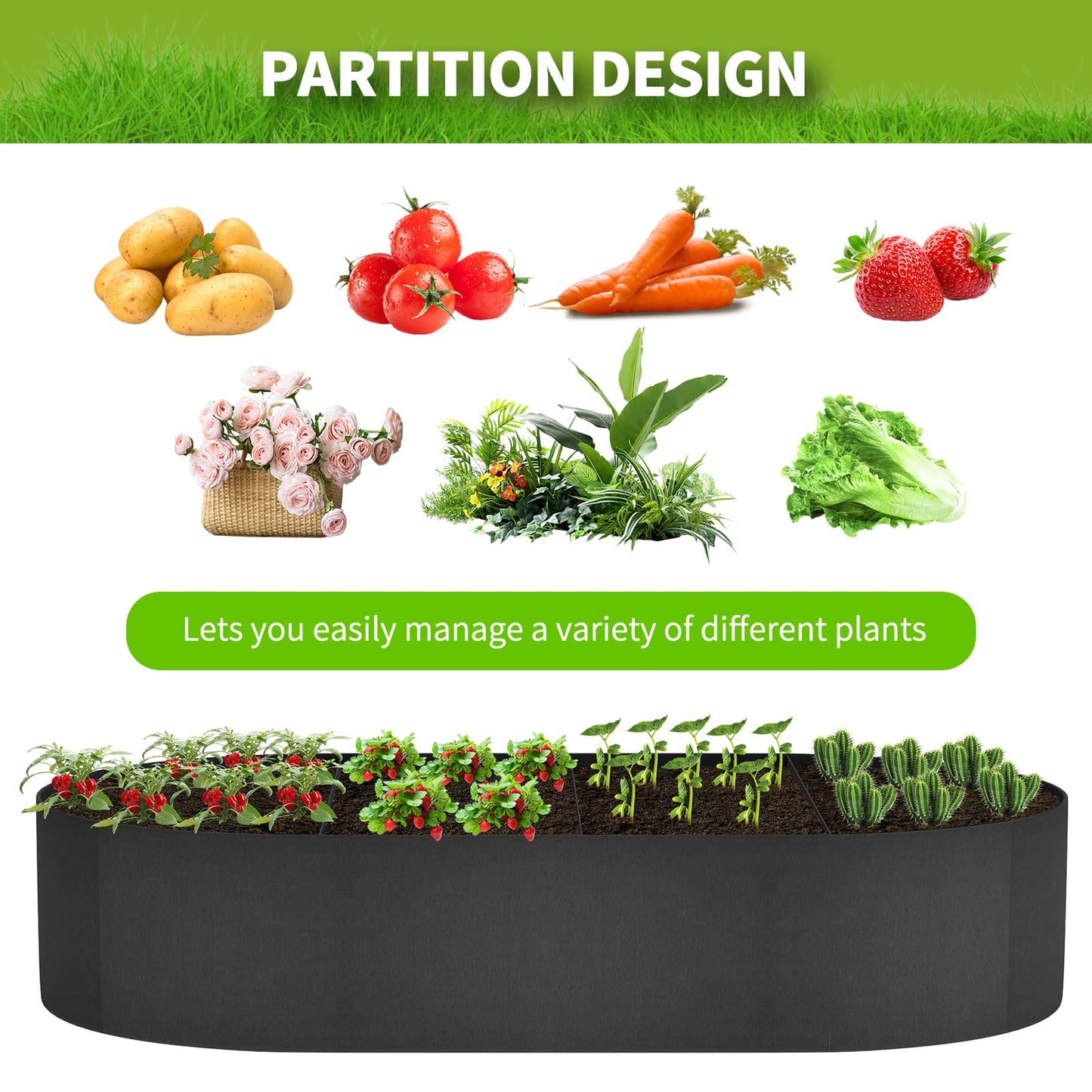 2 Pack Fabric Raised Garden Bed 6FTx3FTx1FT Plant Grow Bags Large Oval Garden Grow Bags Breathable Fabric Garden Bed Gardening Planting Container for Vegetables Potatoes Flowers Tomato,4 Grids+2 Grids