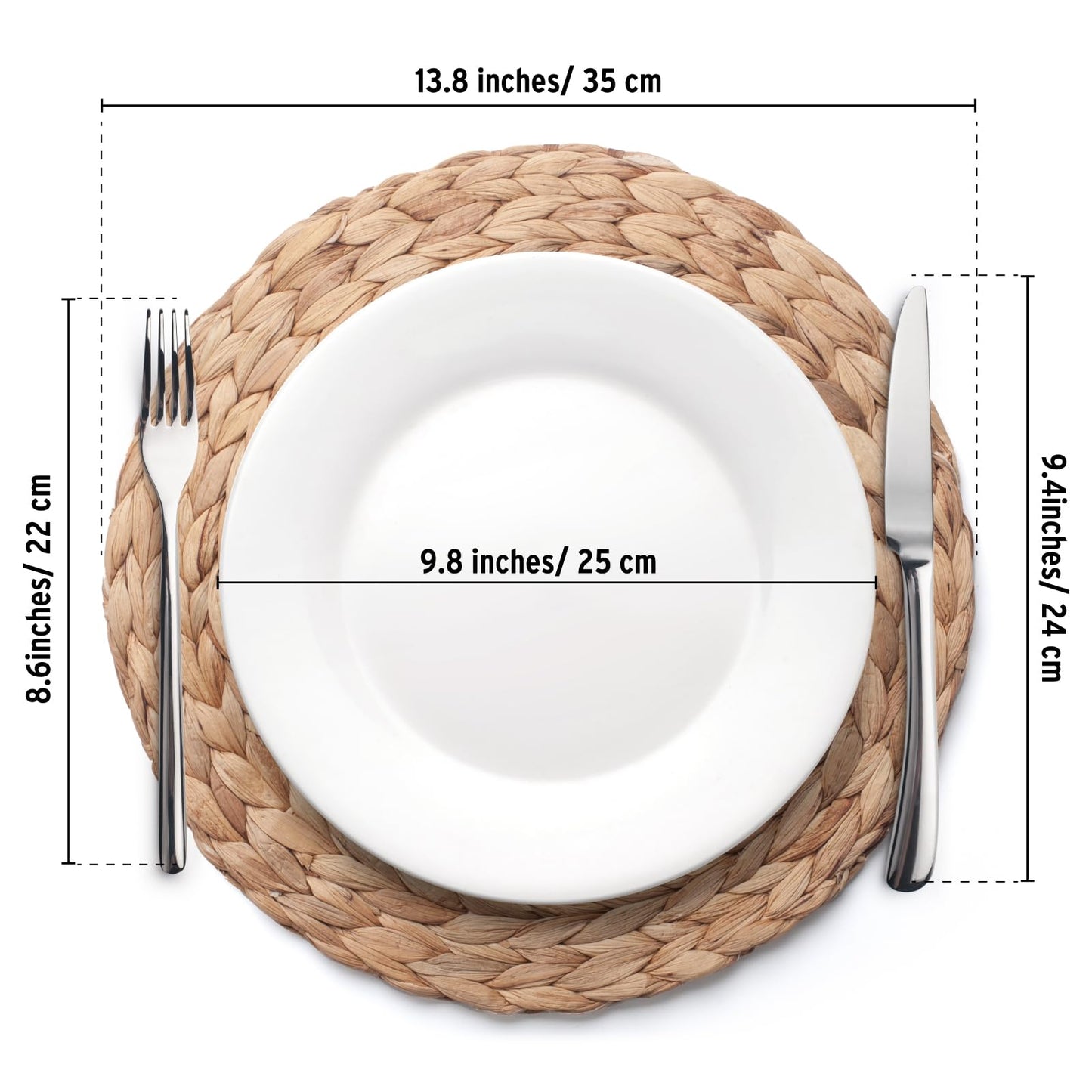 6 Pack, Round Woven Placemats, Natural Water Hyacinth Wicker Place mats, Braided Straw Table Mats, Charger Plates for Dining Table, Fall, Thanksgiving, Christmas (13.8 inch)