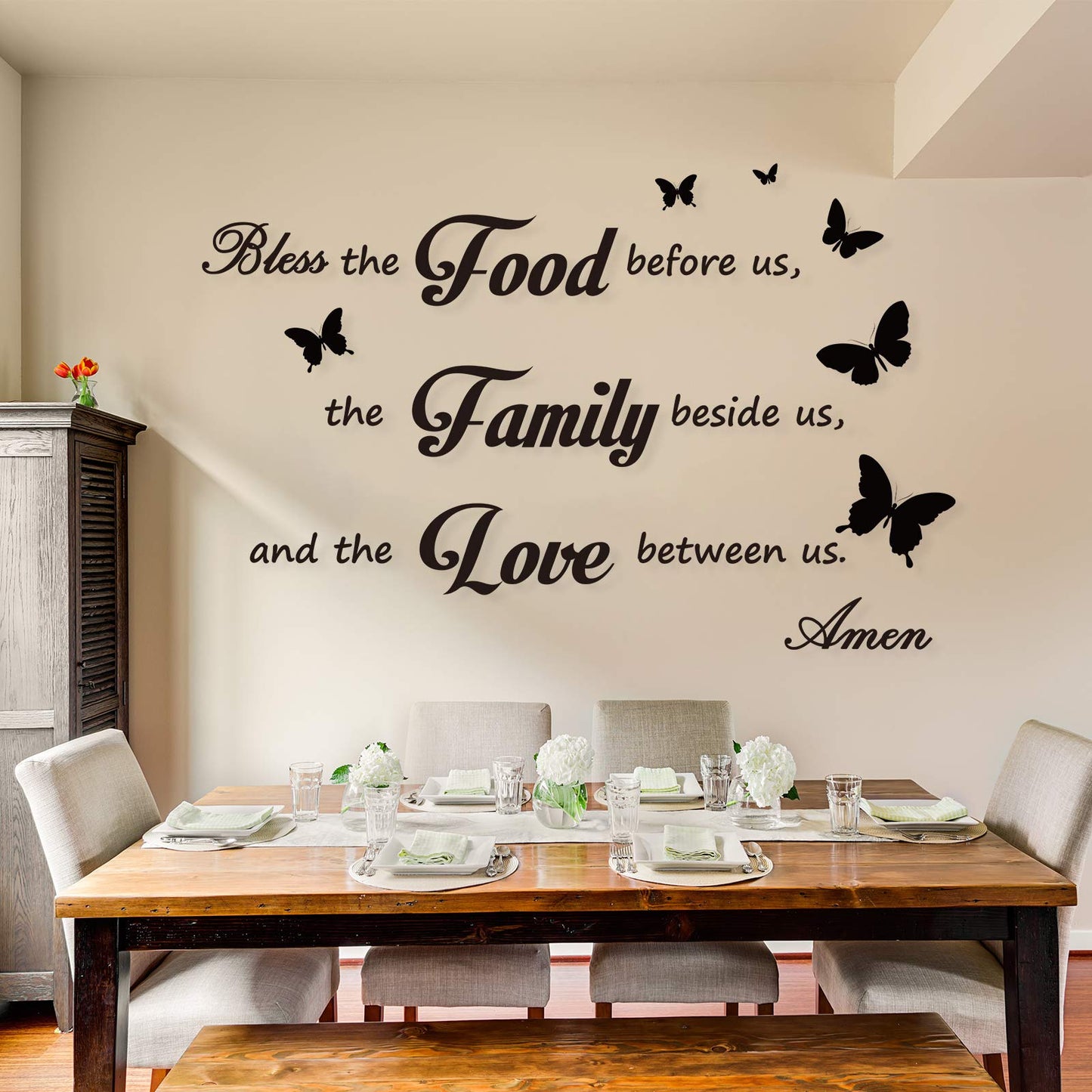 Kitchen Wall Stickers Dining Room Decor Dinner Prayer Sign Bless The Food Before US Sign Family Stickers for Home Wall Decorations(2)