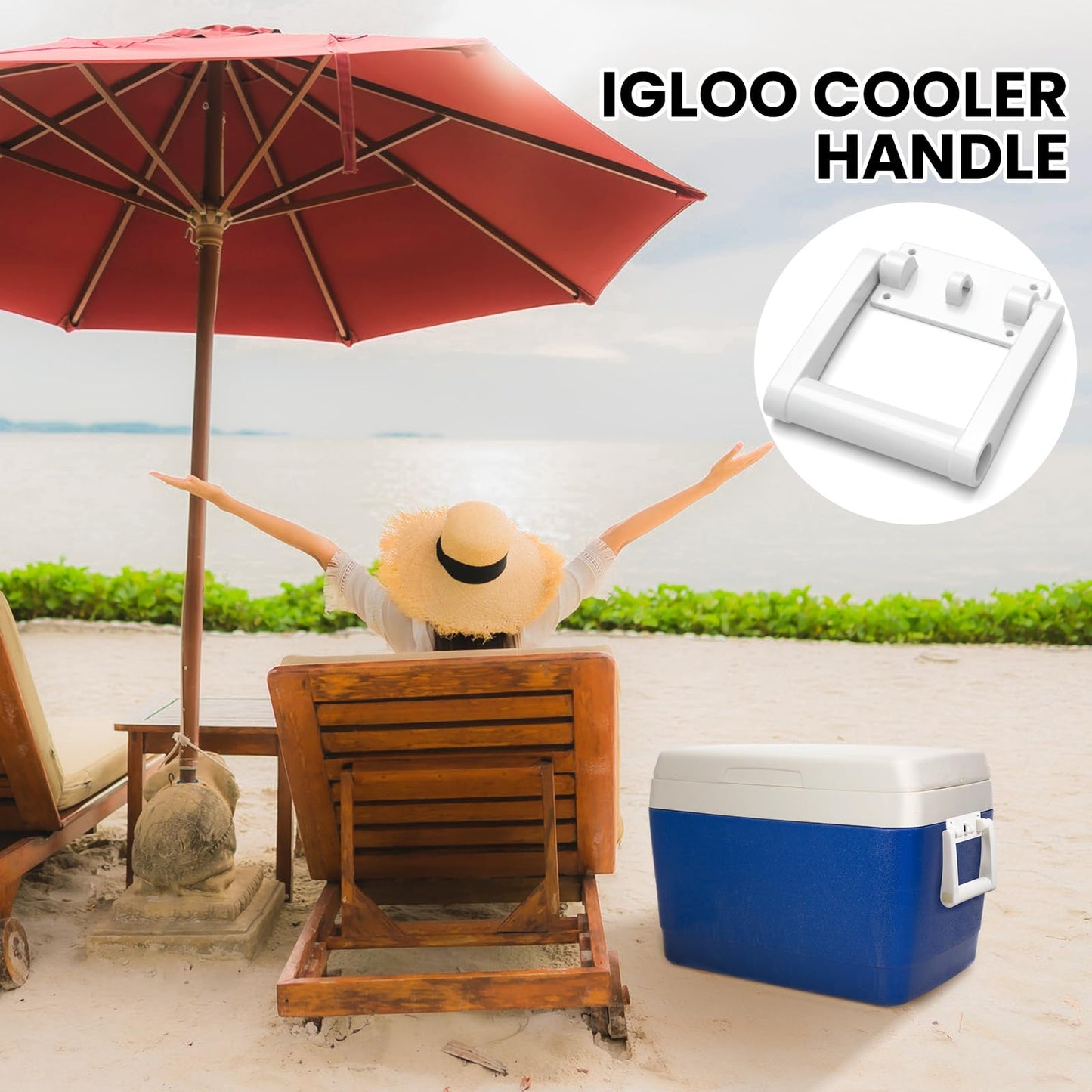 Wonderjune 4 Pcs White Cooler Replacement Handles Parts Compatible with Igloo 21023 for 25-72 and 90-100 qt Coolers Plastic Cooler Accessories Kits (90-100 Qt)