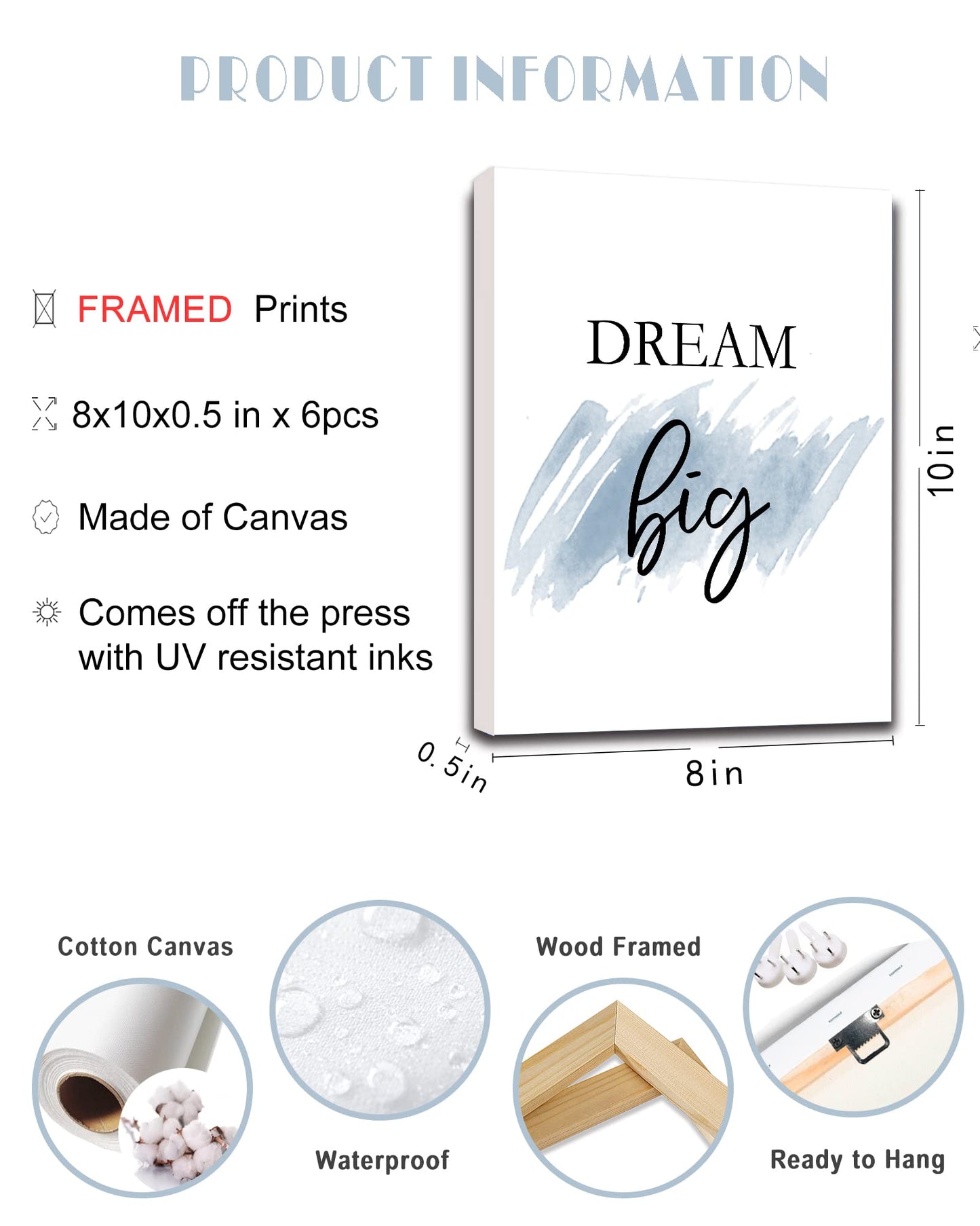 𝗗𝗿𝘀𝗼𝘂𝗺 Motivational Wall Decor Inspirational Office Wall Art Quotes Wall Art for Living Room Encouraging Canvas Posters for Office Bedroom Sayings for Wall Decor - 8” x10” x6 PCS (𝗙𝗿𝗮𝗺𝗲𝗱)