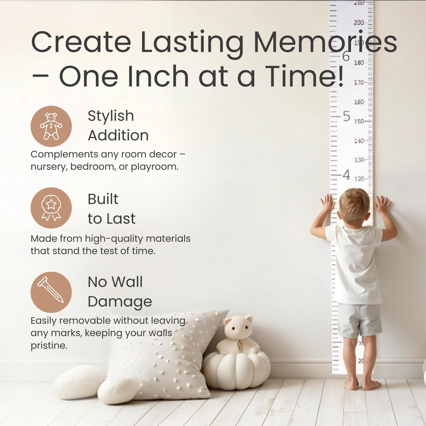 Growth Chart for Wall | Kids Height Chart Canvas Ruler with Wooden Storage Box | Waterproof Measuring Chart | Nursery Decor & Baby Shower Gift