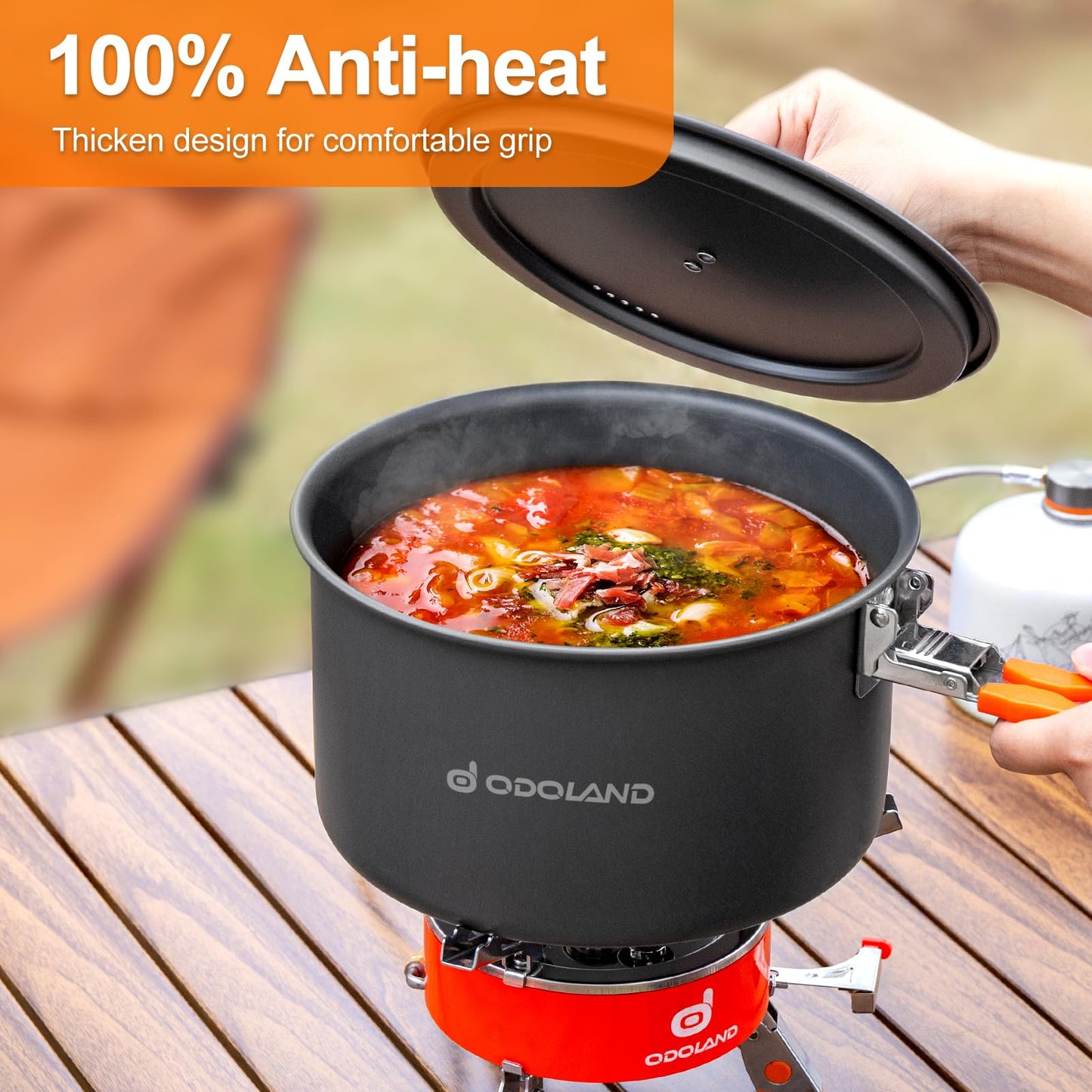 Odoland Camping Cookware Mess Kit - Non-Stick Lightweight Camping Pot and Fry Pan Set with Mesh Bag for Backpacking, Outdoor Cooking and Picnic, for 3-4 People