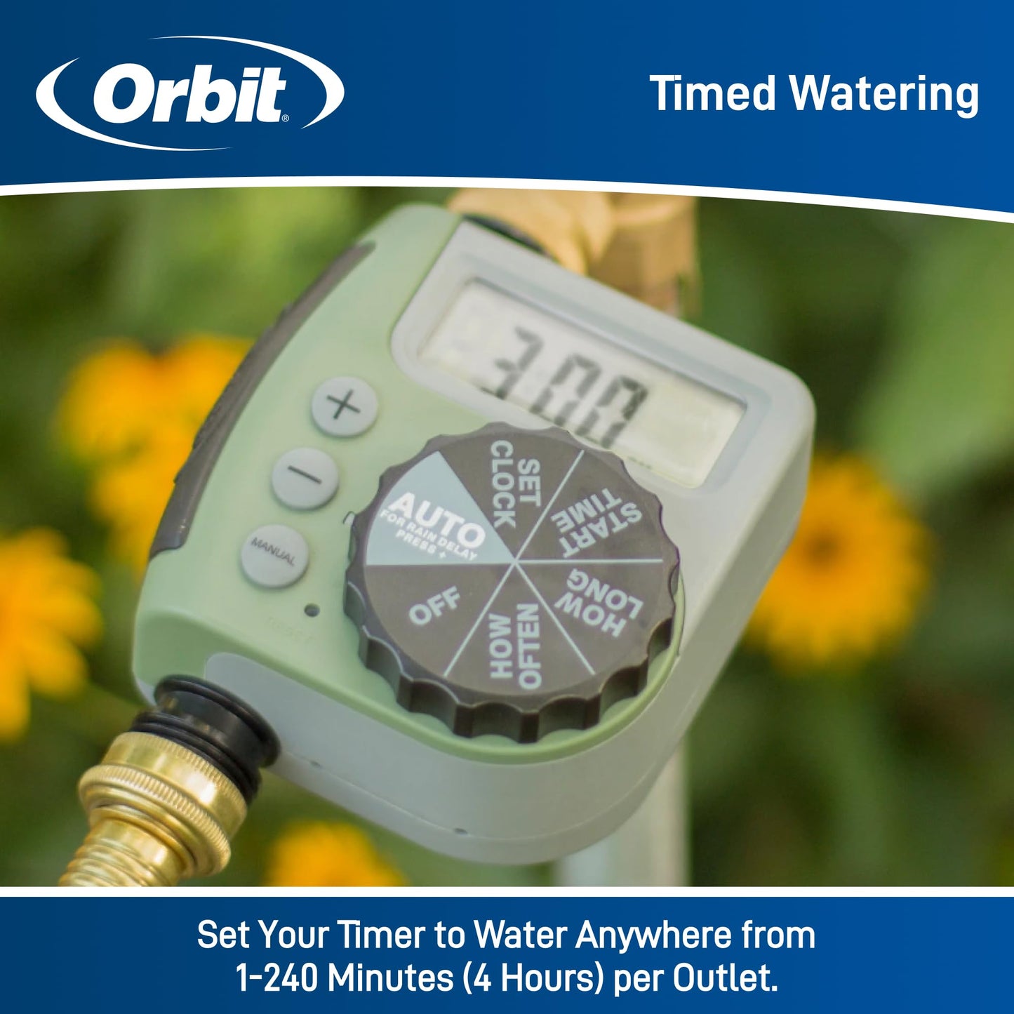 Orbit One Outlet Single-Dial Hose Faucet Timer - Easy Programmable - For Garden Watering System - LCD Hose Timer with Adjustable Watering Schedule - 62056