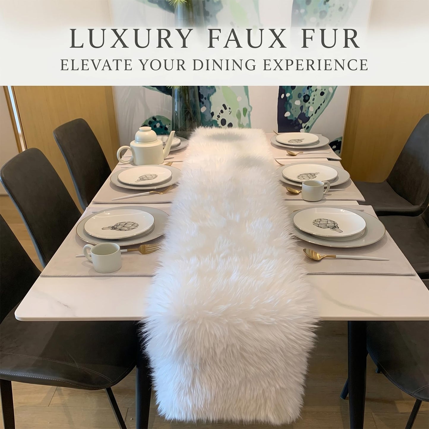 Table Runner,Christmas Fur Table Runner for Party Birthday Friendsgiving Wedding Dinning White Fur Table,Faux Fur Runner for Table(White, 12x60 Inch)