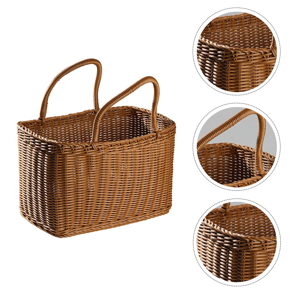 LIOOBO Big Picnic Basket with Handle, Plastic Baskets for Gifts Empty, Woven Imitation Rattan Baskets, Gift Storage Basket for Camping, Birthday, Wedding，Picnic, Party