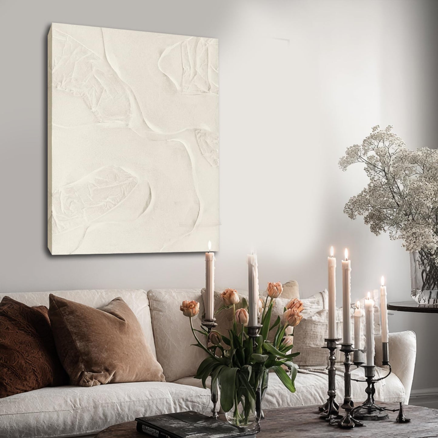 CHUDANHAO Abstract Hand Painted Wall Art Beige Wall Decor Line Hanging Art 32"x40" Large Artwork for Living Room Office Decorations