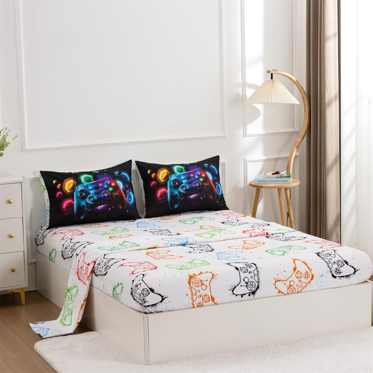 NTBED Game Console Comforter Set for Boys Girls Kids Space Universe Gaming Geometric Lightweight Microfiber Gamer Bedding Sets (Multi, Twin 5Pcs)
