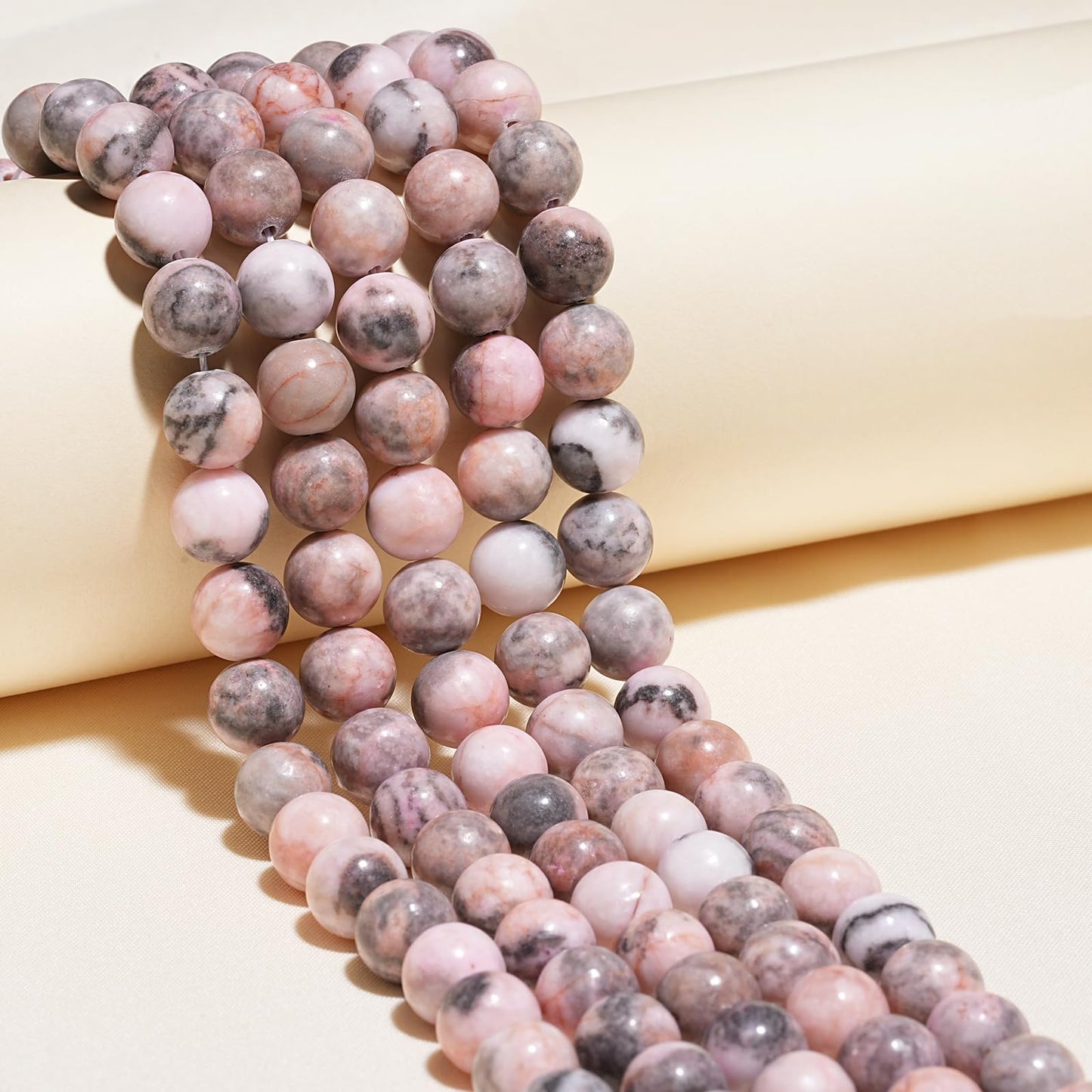 8mm Natural Pink Zebra Gemstone Beads Polished Round Smooth Stone Beads for Bracelets Jewelry Making 15inch Loose Beads