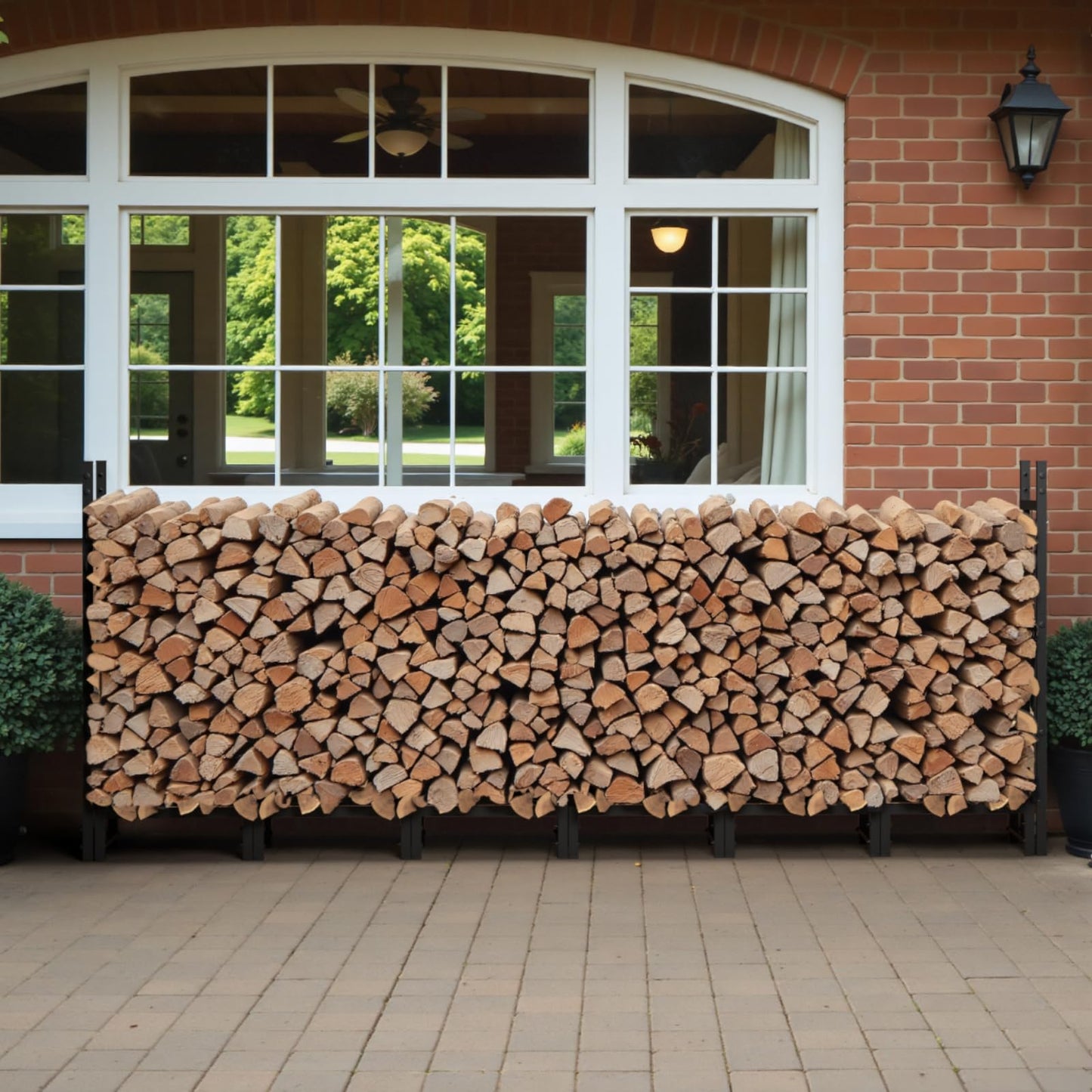 Benass 8FT Outdoor Firewood Rack, Heavy Duty Fire Log Stacker Stand for Wood Storage, Firewood Holder with Outdoor Indoor Firewood Carrier for Fireplace, Patio