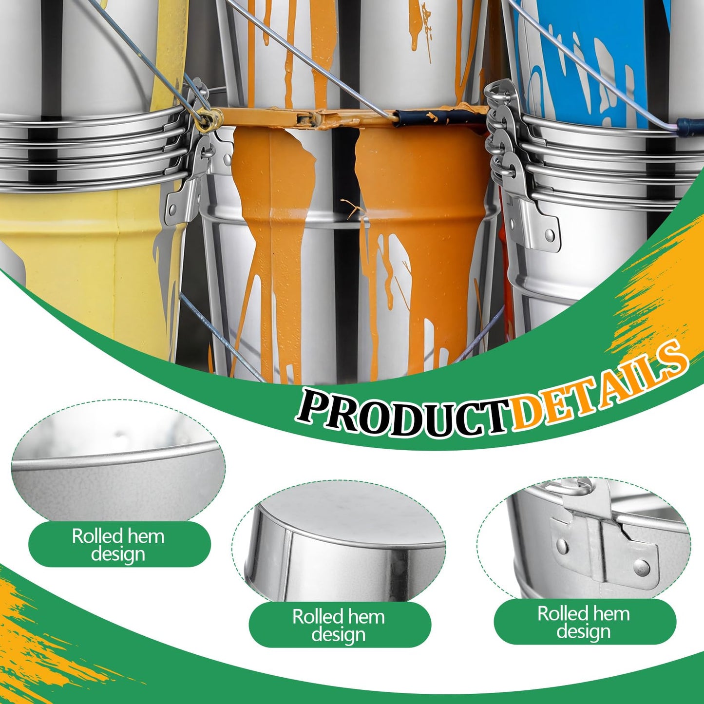 Geetery 4 Pack 5-Quart Galvanized Paint Pail with Handle, Galvanized Paint Buckets Leak Rust Proof Rolled Edge Design for Home Renovation Storage