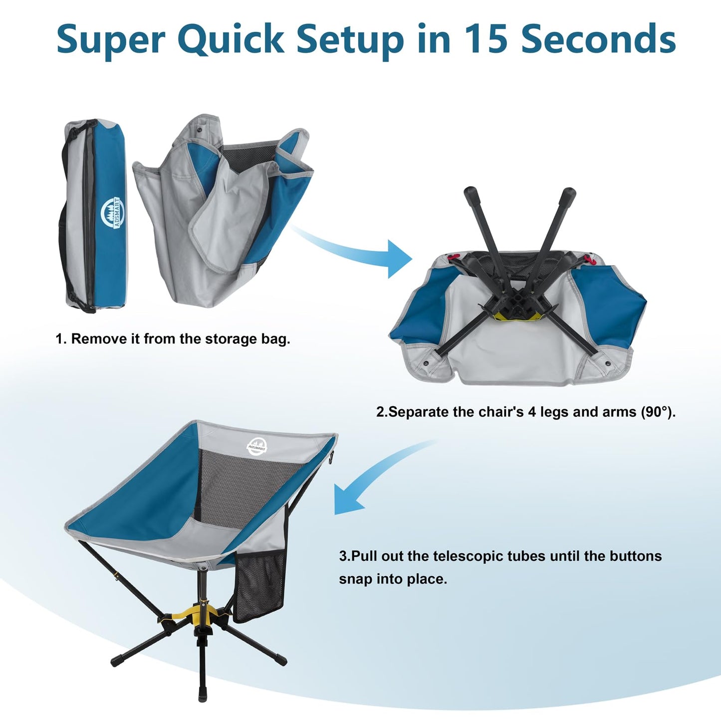 ADSMART Portable Camping Chair Lightweight Folding Chair for Camping - Outdoor Chair Supports 300 Lbs - Camp Chair Outdoor Adventures