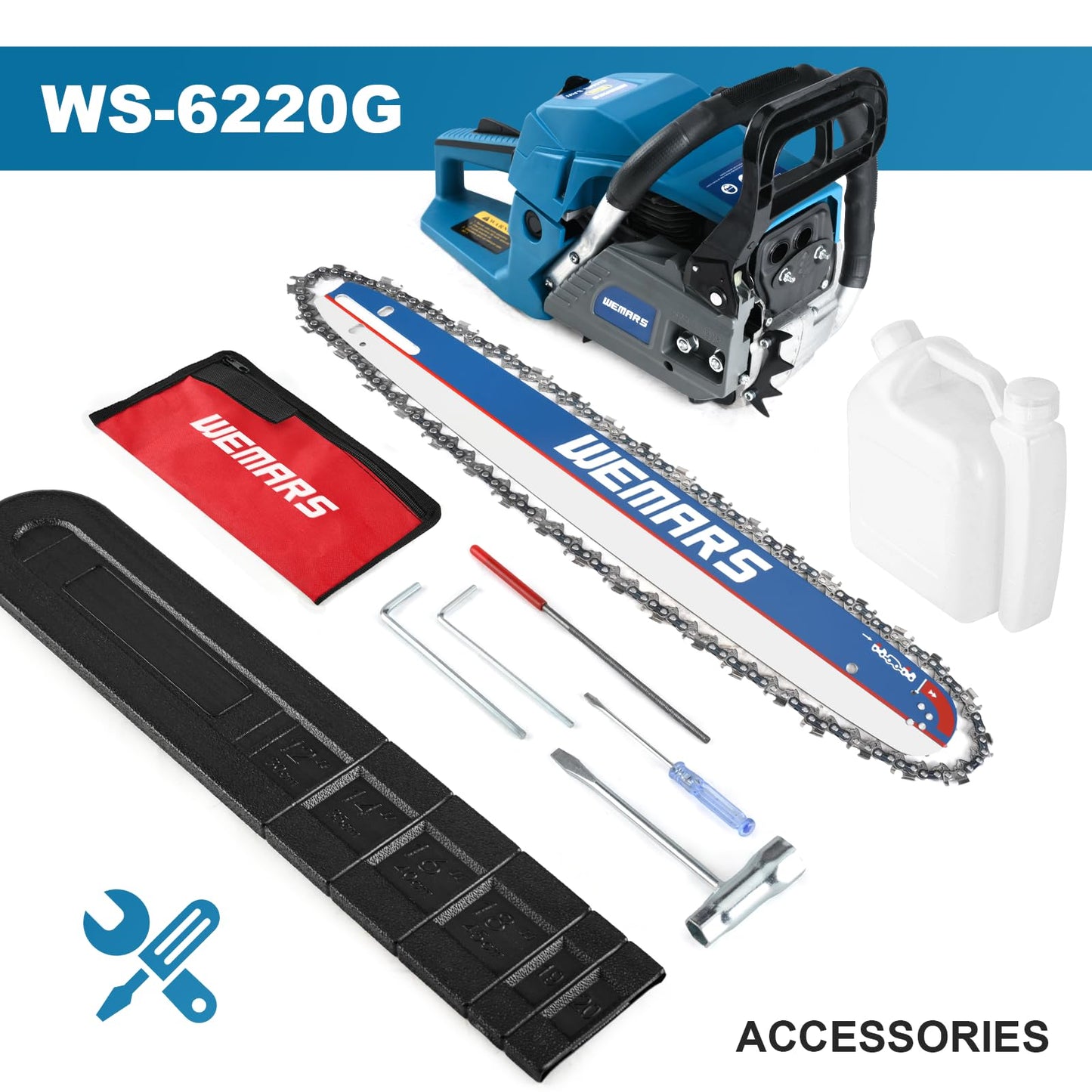 2-cycle 62CC Chainsaw Saw Gas Powered 20" Chain Saws Cordless Petrol Saw Handheld Chainsaw for Cutting Wood Trees Branches(6220C)