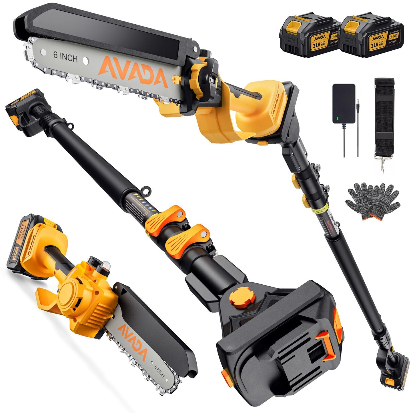 2-IN-1 Cordless 6-Inch Pole Saw & Chainsaw - 1200W Brushless Motor, Total Reach of Max 15.9 FT, Lightweight, Electric Pole Saws for Tree Trimming Pruning with 2×Batteries