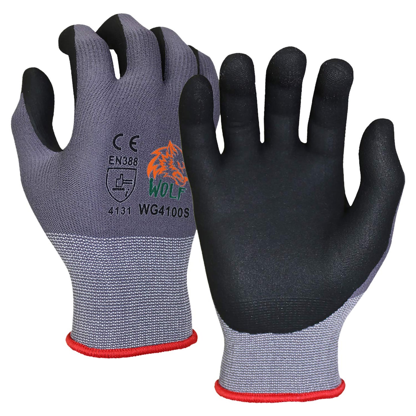 WOLF Ultra-Thin Nitrile Foam Grip Palm Coated Nylon Shell Work Glove, Construction, Gardening, Mechanics, Warehouse, Multi-Purpose, Black (12, Extra Large)