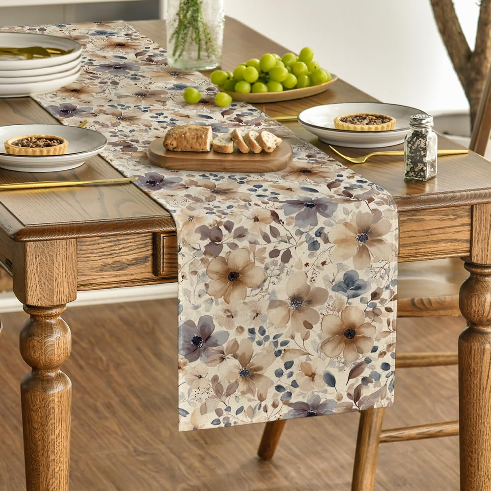 Artoid Mode Poppy Floral 210 GSM Spring Table Runner, Seasonal Summer Fall Kitchen Dining Table Decoration for Home Party Decor 13x72 Inch