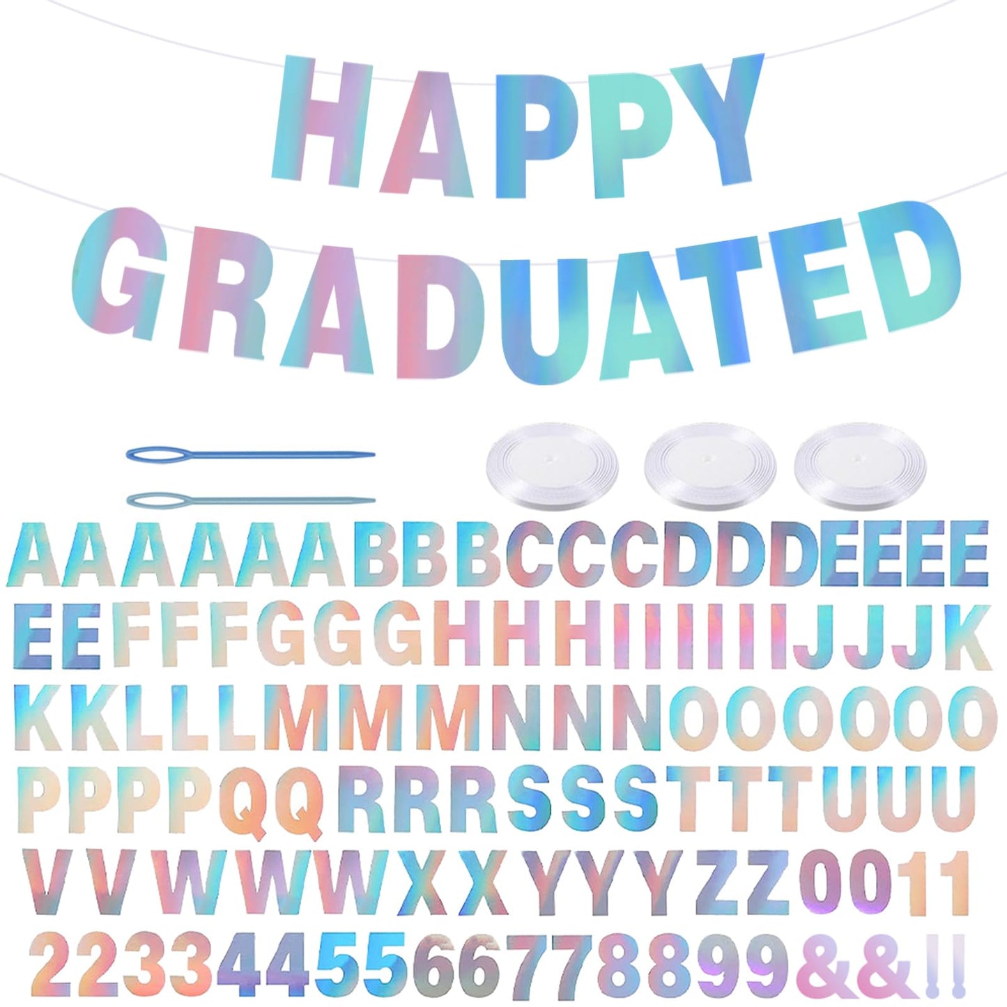 116 Pcs DIY Glitter Custom Banner Kit - Custom Banner Including 111 Letters and Numbers, 3 Rope and 2 Threading Device for Personalized Decor for Birthday