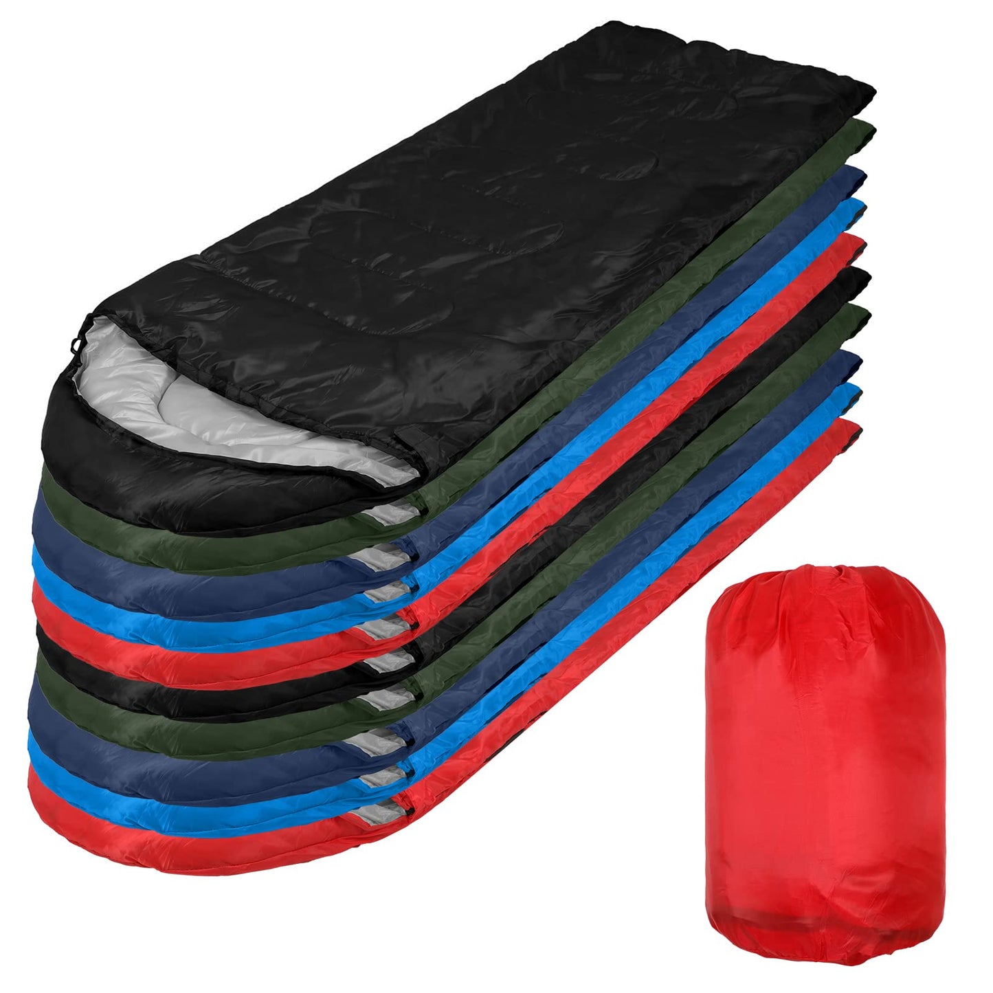 Macarrie 10 Pcs Bulk Sleeping Bags for Homeless Donation Shelter Adults 0 Degree Waterproof Sleeping Bags with Compression Sack for Cold Weather Emergency Hiking Camping Warm(Multicolor)