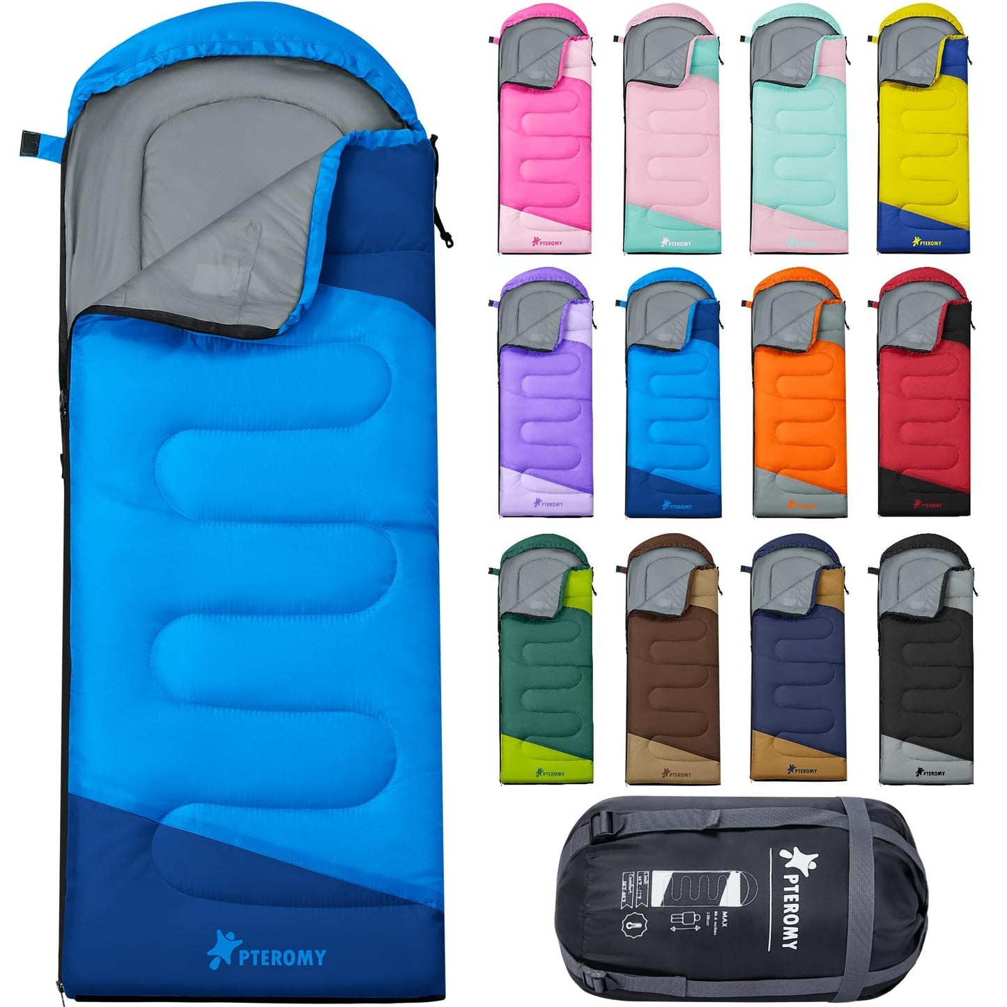PTEROMY Sleeping Bags for Adults, Lightweight and Machine Washable, Water Resistant Backpacking Camping Sleeping Bag for Warm Cold Weather, Camping Essentials for Hiking Travel (Blue, 1.35kg)