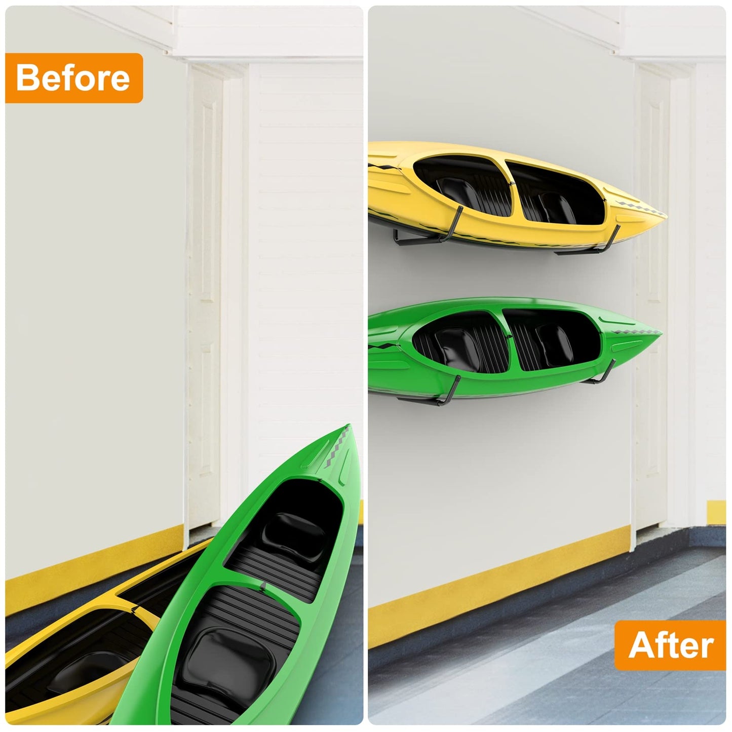WALMANN Lightweight Kayak Storage Rack, Wall Mount Kayak Hooks for Garage Utility Storage Hangers for Canoe, Surfboard, Skiis, Snowboard, Paddle Board, Ladders